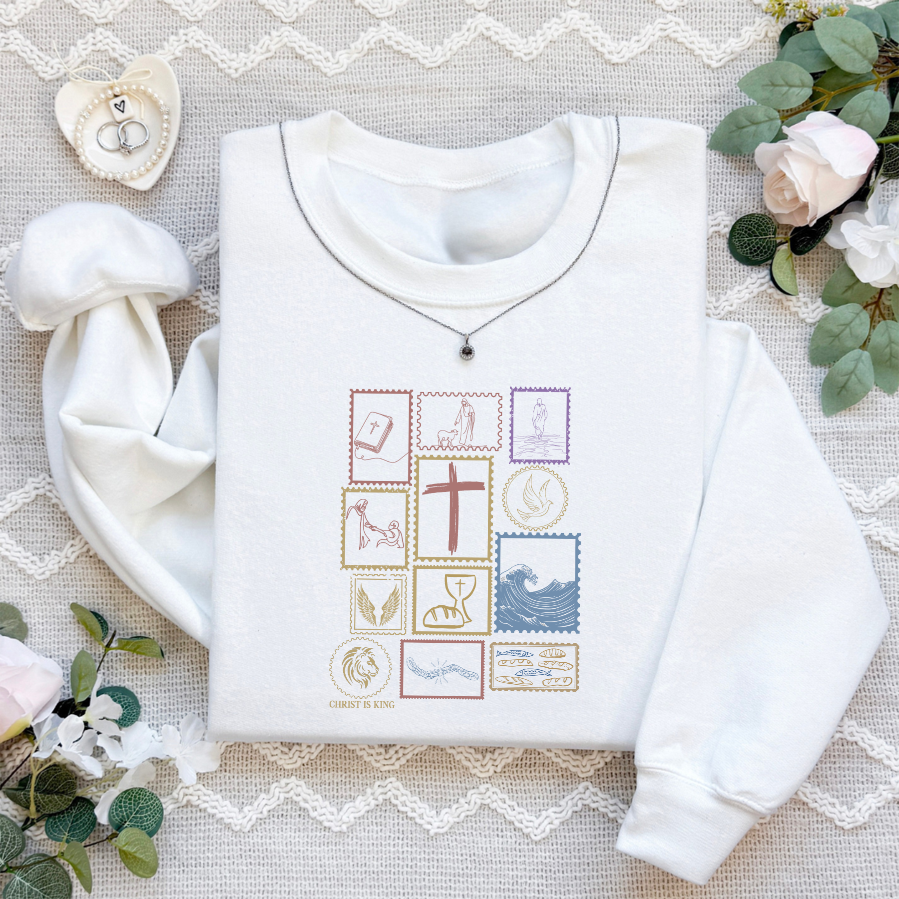 Christian Symbol Vintage Stamps Sweatshirt