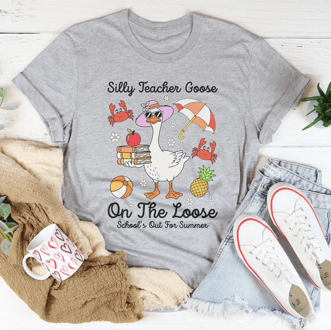 Silly Teacher Goose On The Loose School Out For Summer Tee Athletic Heather / S Peachy Sunday T-Shirt