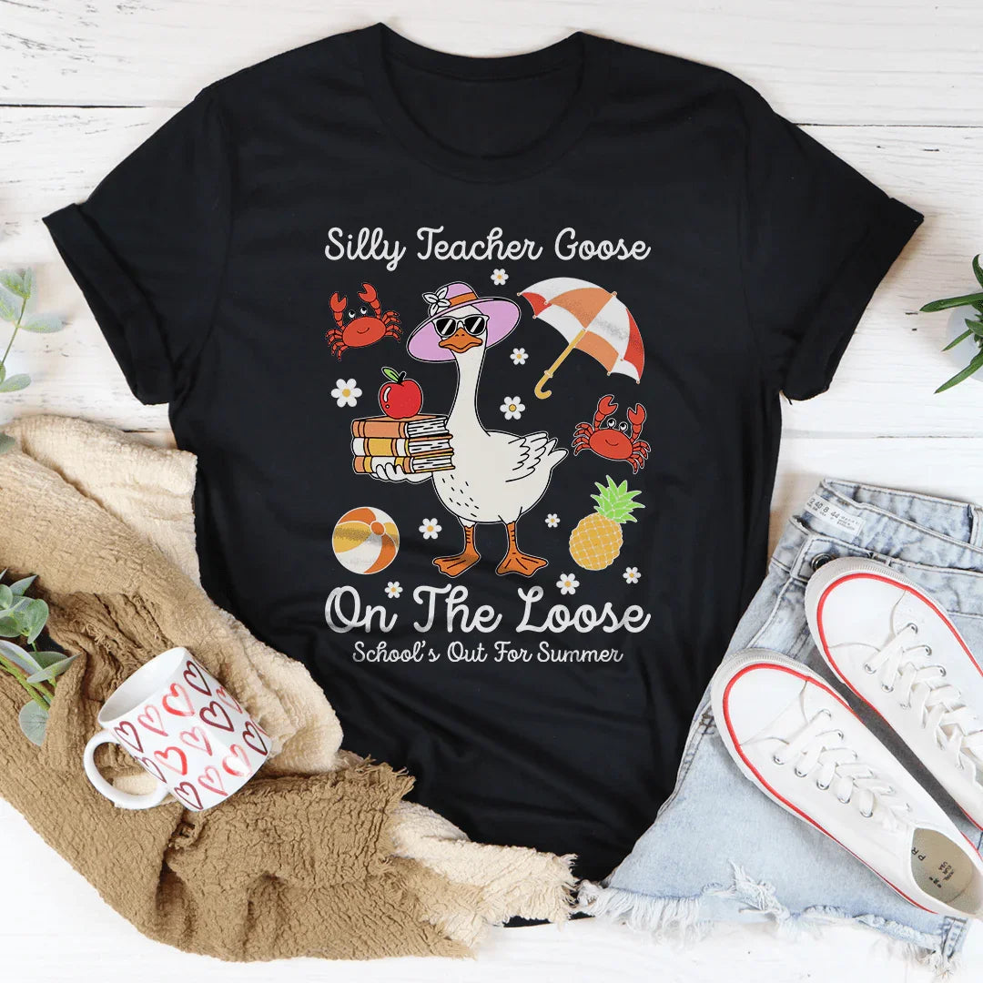 Silly Teacher Goose On The Loose School Out For Summer Tee Black Heather / S Peachy Sunday T-Shirt