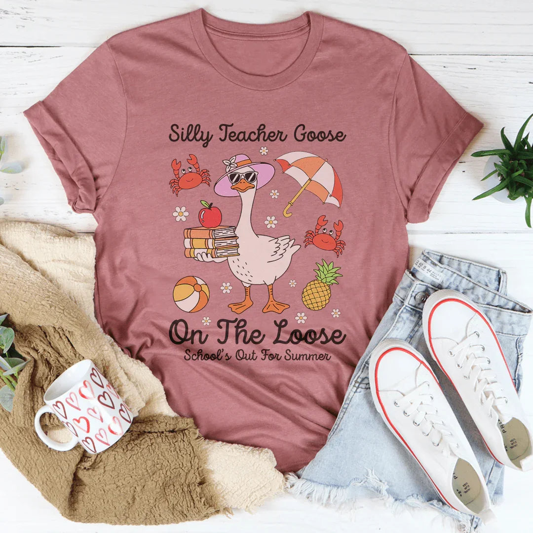 Silly Teacher Goose On The Loose School Out For Summer Tee Mauve / S Peachy Sunday T-Shirt