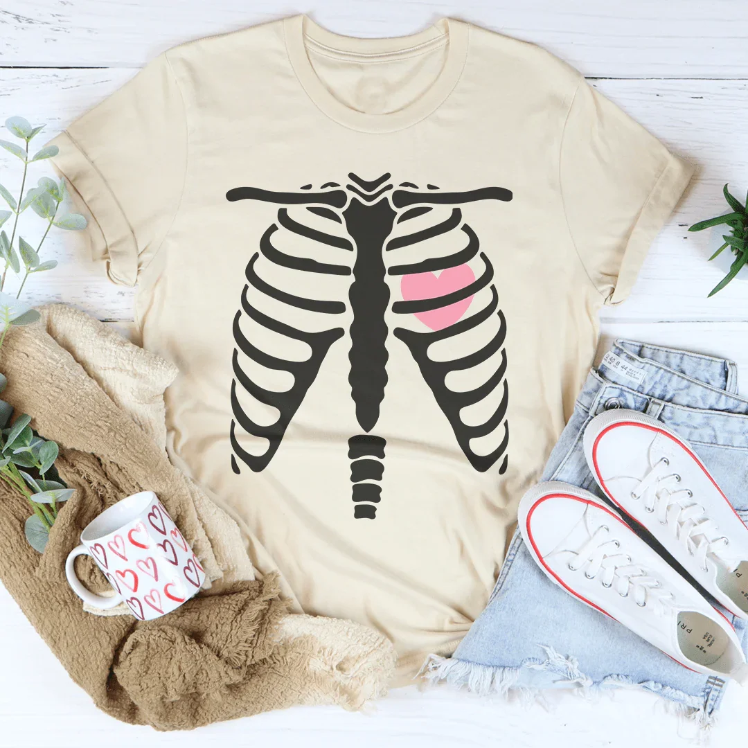 Skeleton With Heart Tee Soft Cream / S Peachy Sunday T-Shirt