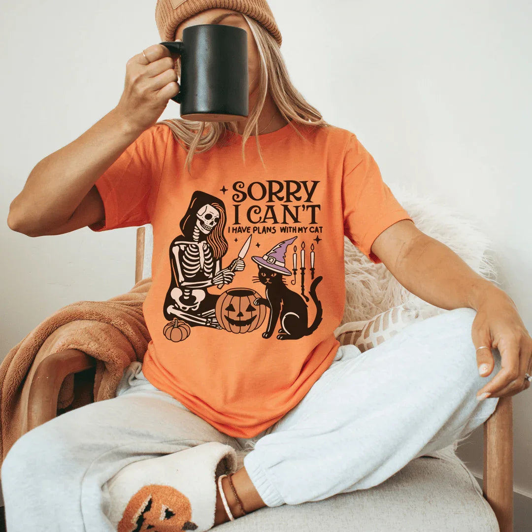 Sorry I Can't I Have Plans with My Cat Tee Heather Orange / S Peachy Sunday T-Shirt