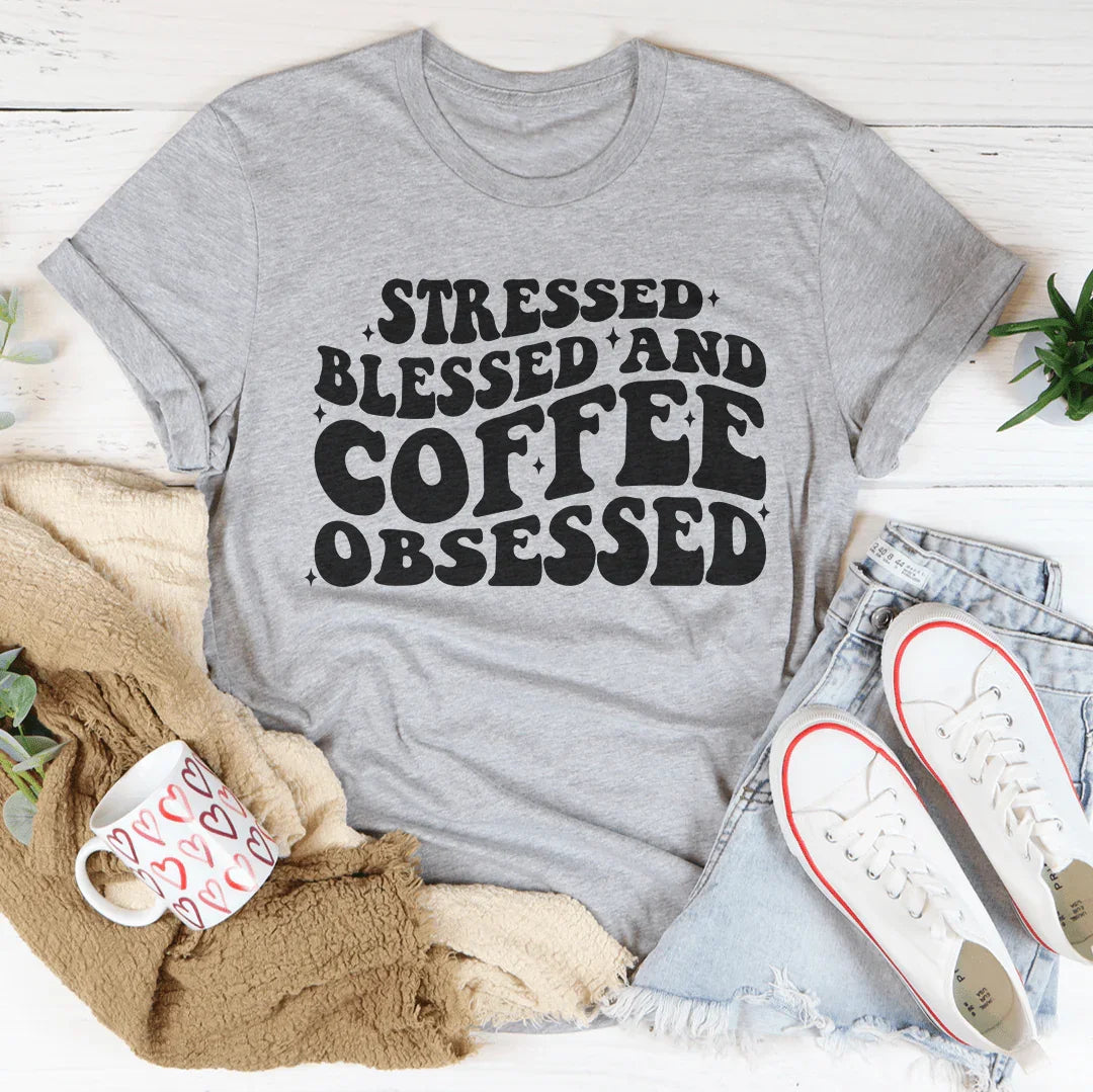 Stressed Blessed And Coffee Obsessed Tee Athletic Heather / S Peachy Sunday T-Shirt