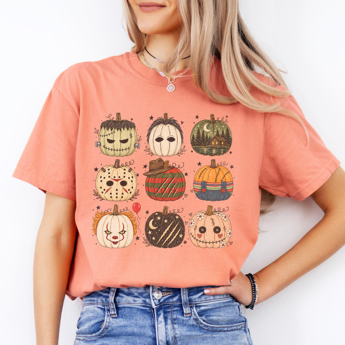 Gruseliges Slasher-T-Shirt mit Filmmotiv – „Horror Character Pumpkin“