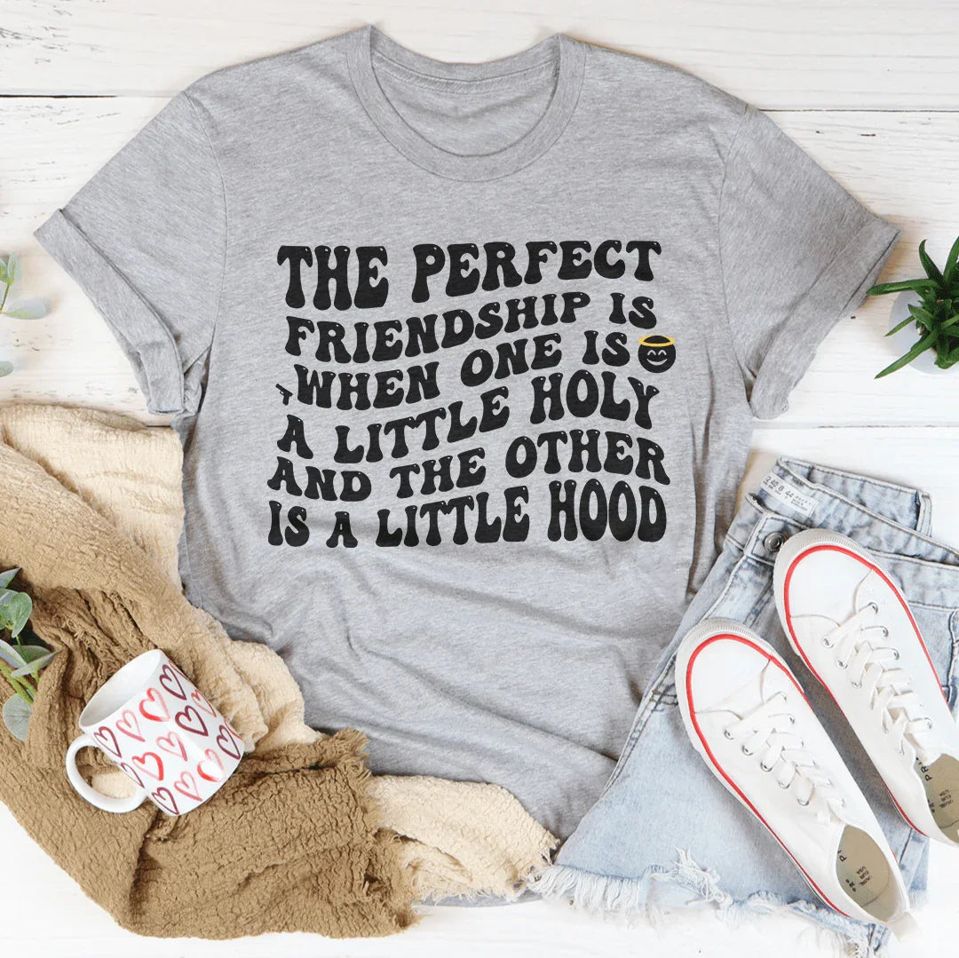 The Perfect Friendship Is When One Is A Little Holy Tee Athletic Heather / S Peachy Sunday T-Shirt
