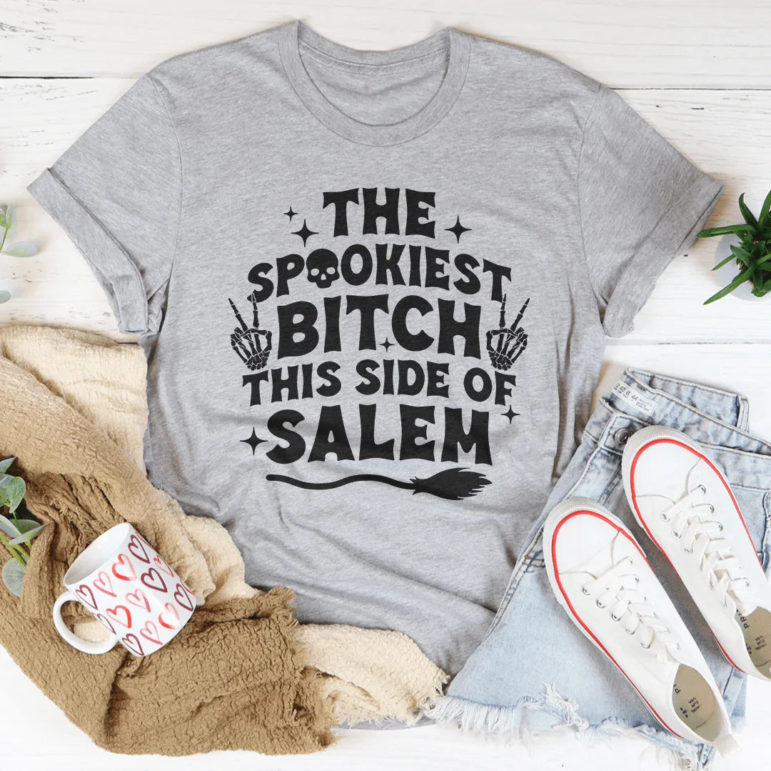 The Spookiest B-tch This Side Of Salem Tee Athletic Heather / S Peachy Sunday T-Shirt
