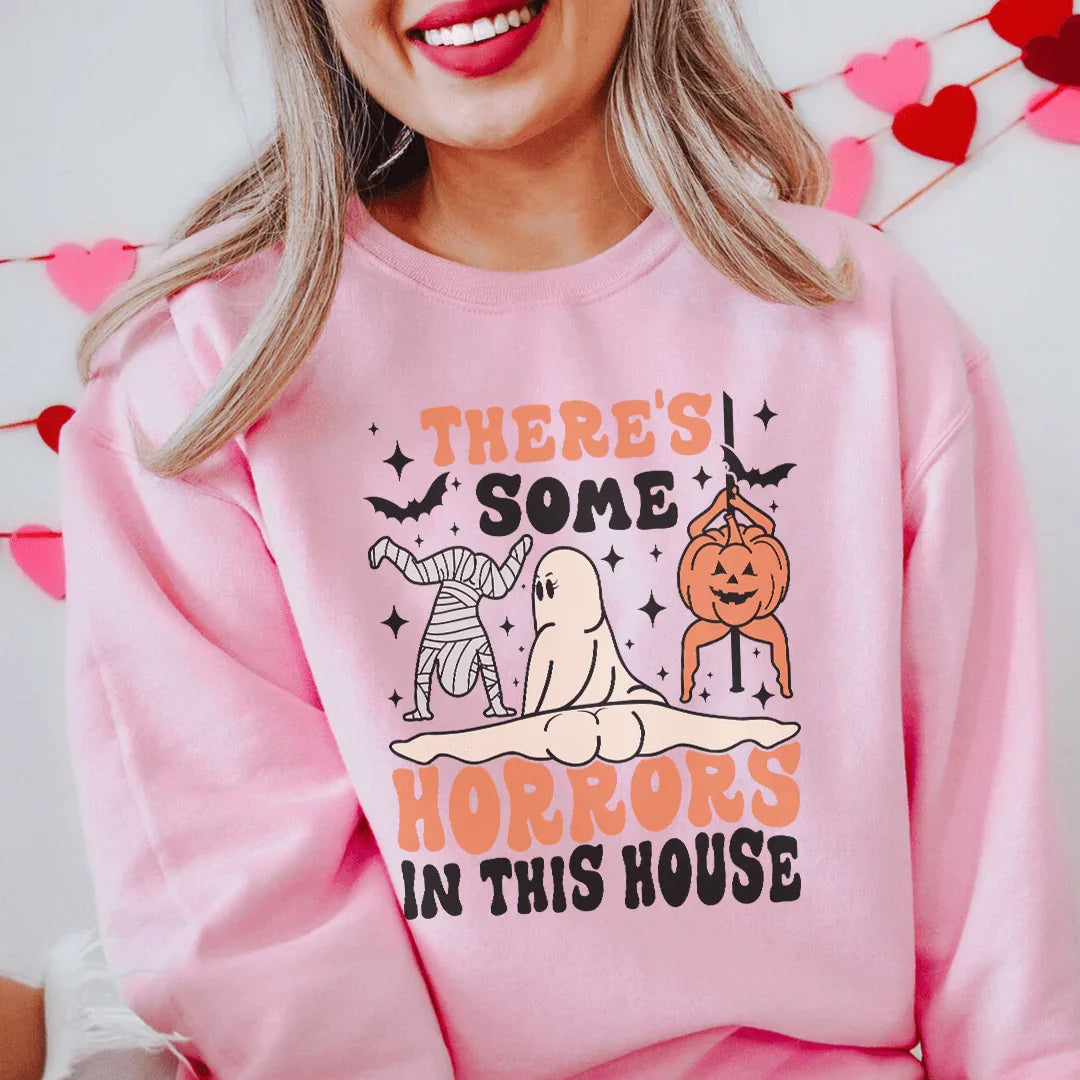 There's Some Horrors In This House Sweatshirt Light Pink / S Peachy Sunday T-Shirt