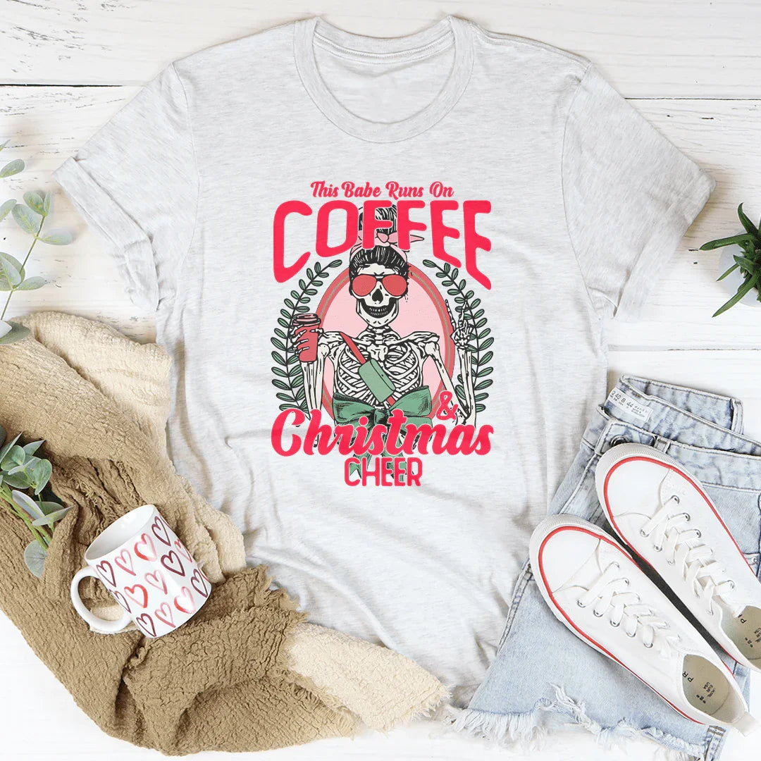 This Babe Runs On Coffee & Christmas Cheer Tee Ash / S Peachy Sunday T-Shirt