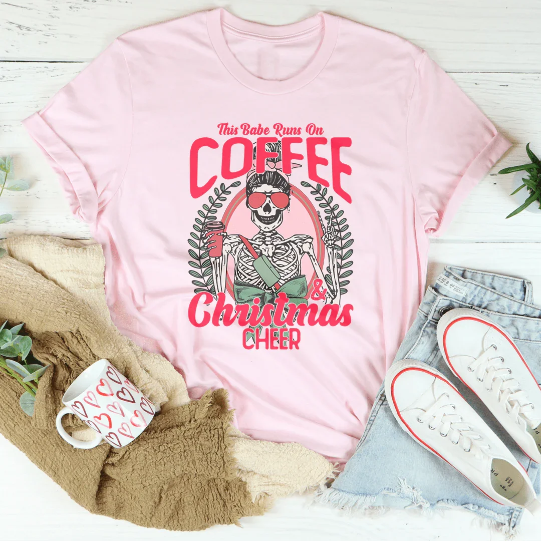 This Babe Runs On Coffee & Christmas Cheer Tee Heather Prism Peach / S Peachy Sunday T-Shirt