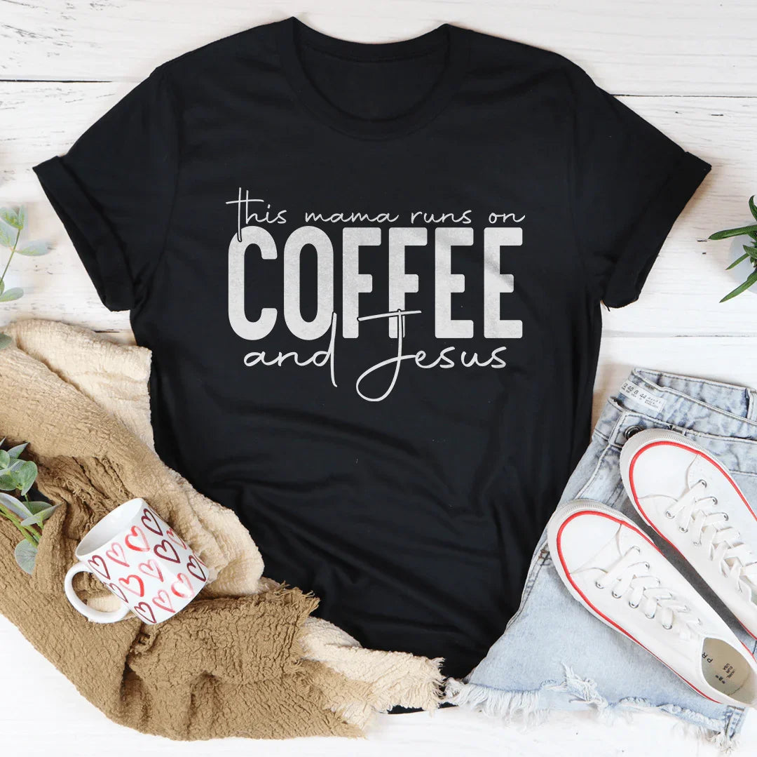This Mama Runs On Coffee And Jesus Tee Black Heather / S Peachy Sunday T-Shirt