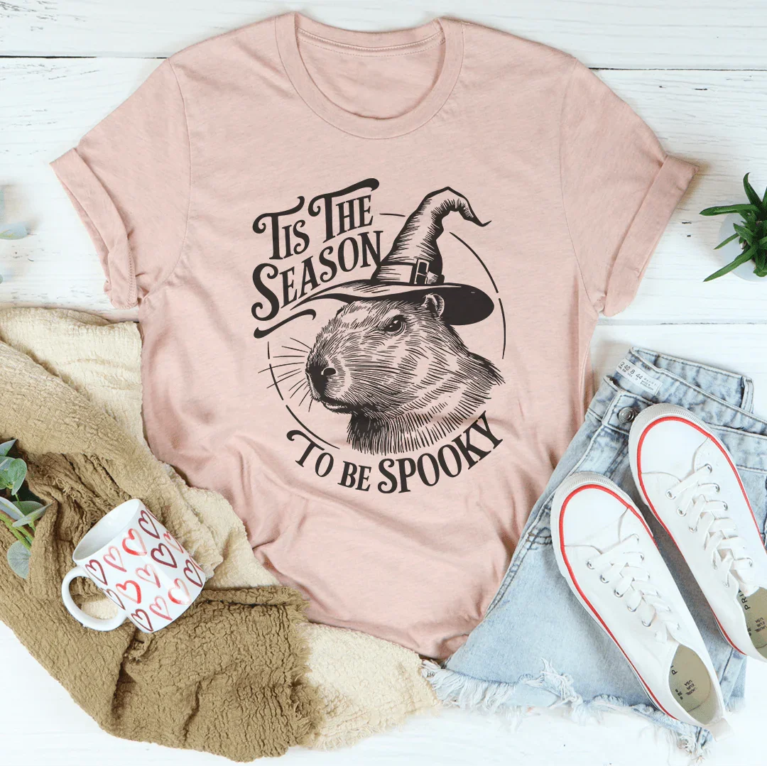 Tis The Season To Be Spooky Capybara Tee Heather Prism Peach / S Peachy Sunday T-Shirt