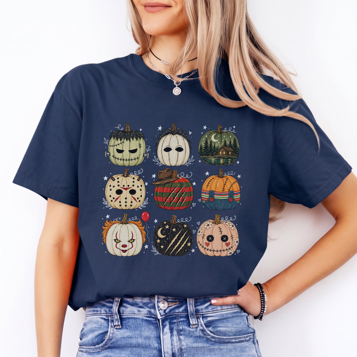 Gruseliges Slasher-T-Shirt mit Filmmotiv – „Horror Character Pumpkin“