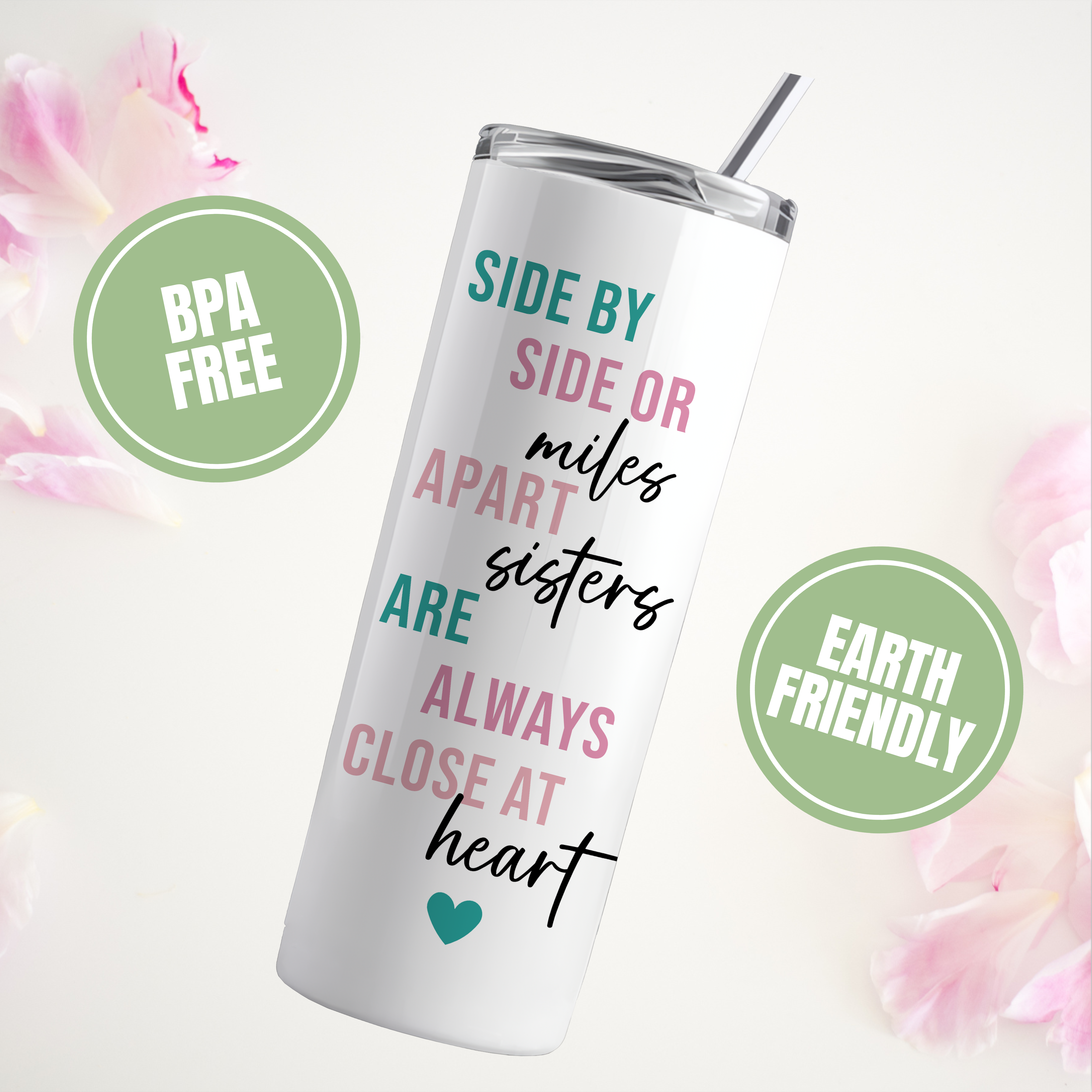 Personalized Side By Side Or Miles Apart Long Distance Sister Tumbler