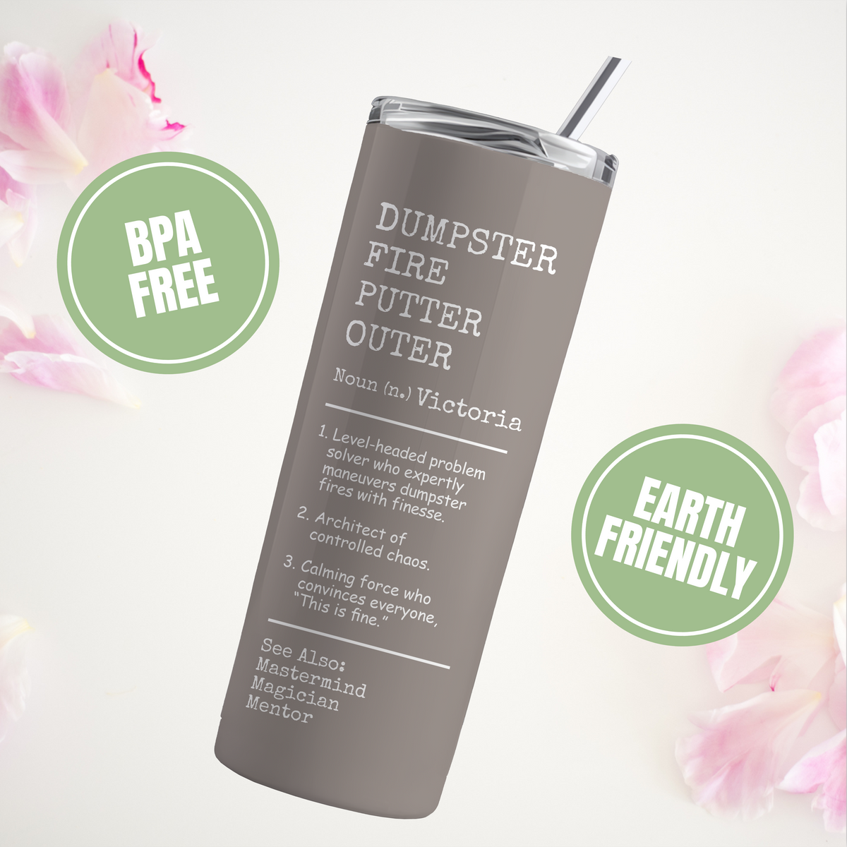 Personalisierbarer „Dumpster Fire“-Becher mit dem Namen „Putter Outer“