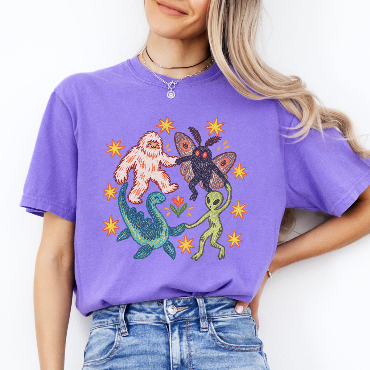 T-Shirt mit tanzenden Fabelwesen-Aufdruck