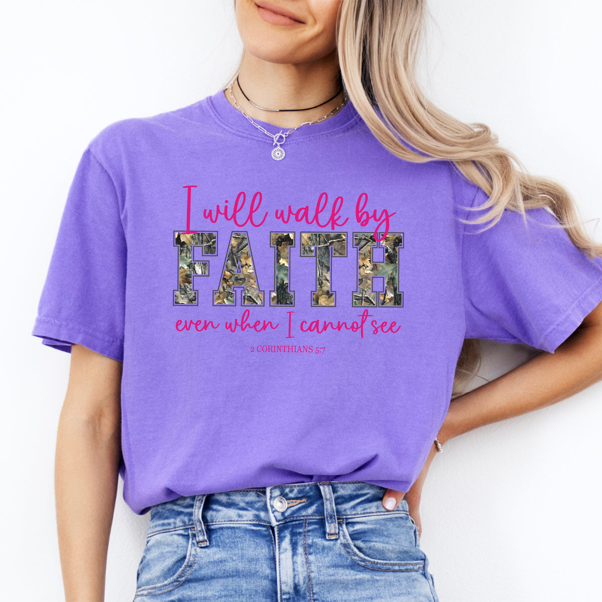 Christian Inspirational Camo Top – "I will walk by FAITH even when I cannot see"