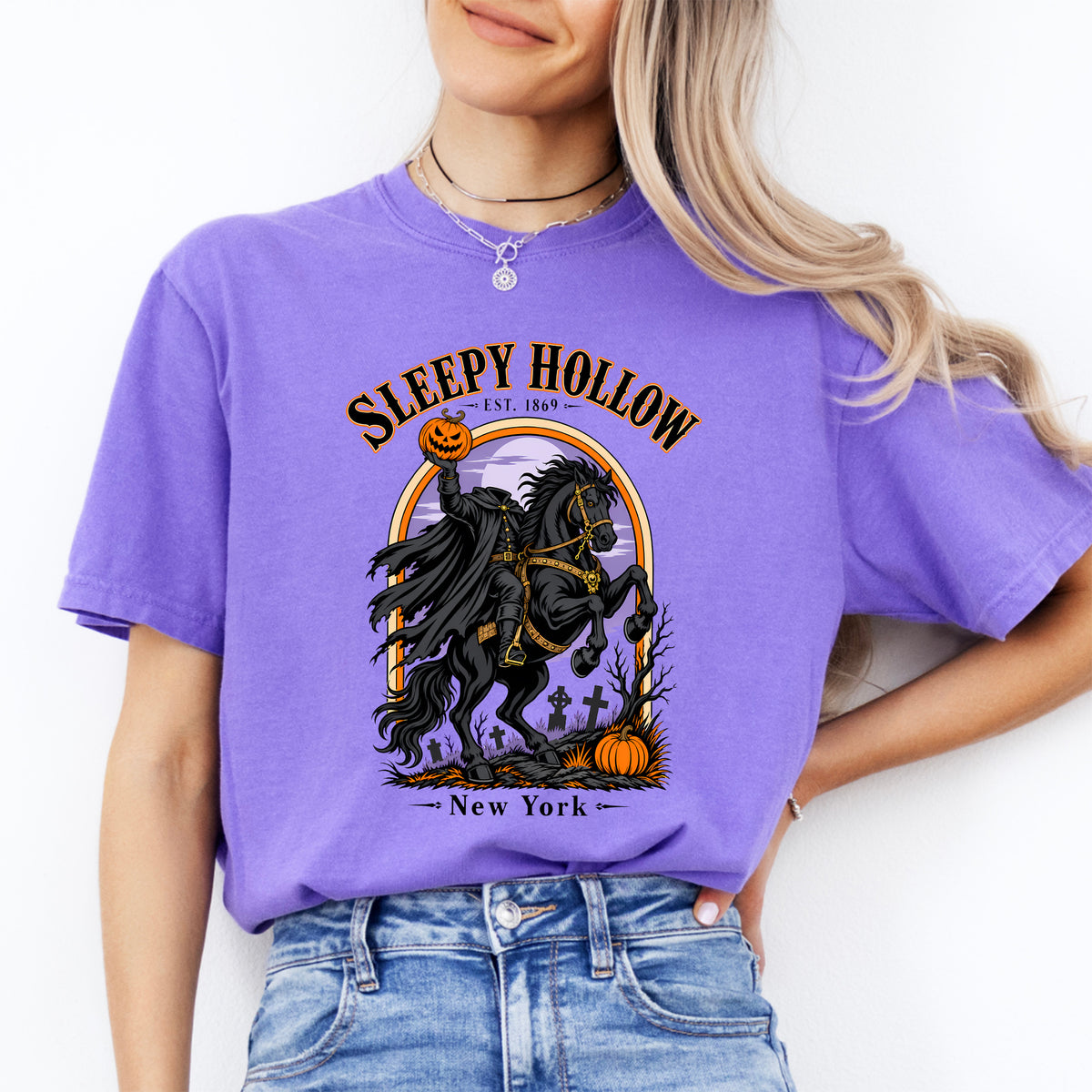 T-shirt à col rond graphique vintage du Cavalier sans tête de Sleepy Hollow
