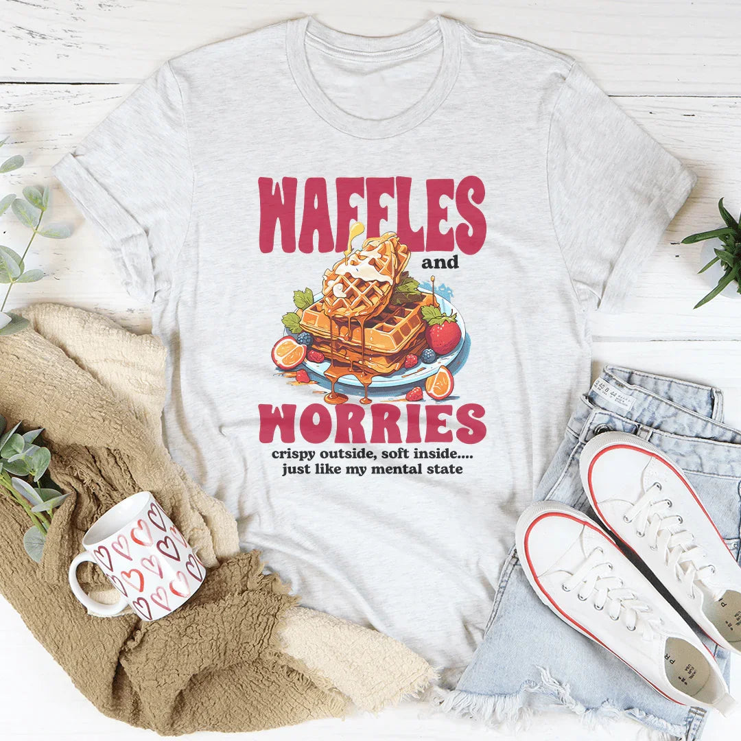 Waffles And Worries Crispy Outside Soft Inside Just Like Tee Ash / S Peachy Sunday T-Shirt