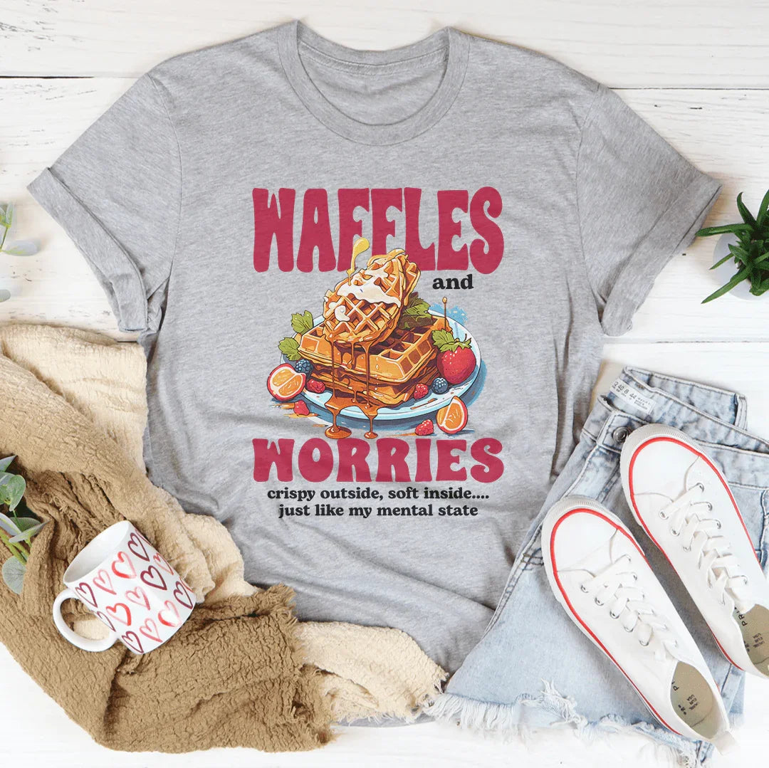 Waffles And Worries Crispy Outside Soft Inside Just Like Tee Athletic Heather / S Peachy Sunday T-Shirt
