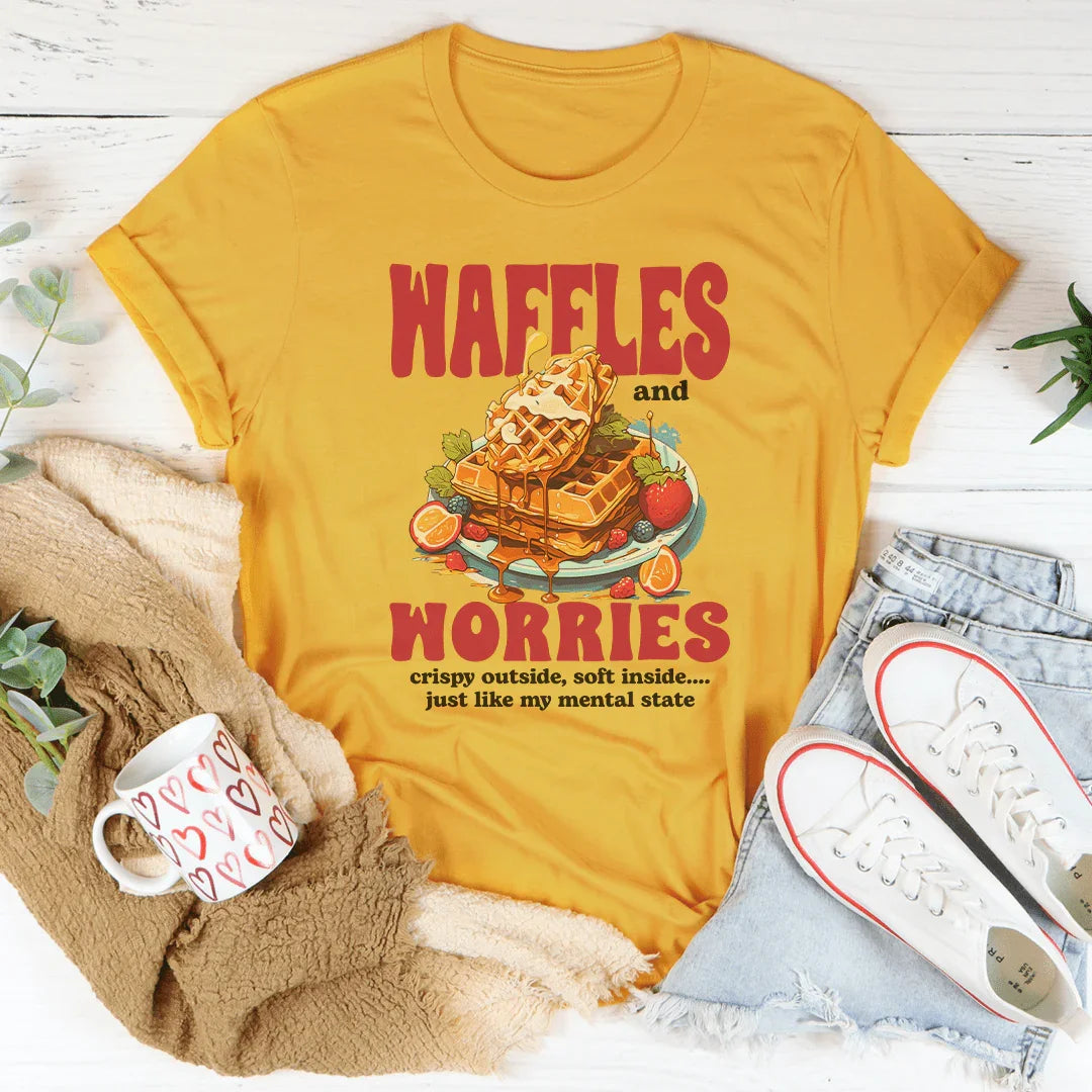 Waffles And Worries Crispy Outside Soft Inside Just Like Tee Mustard / S Peachy Sunday T-Shirt