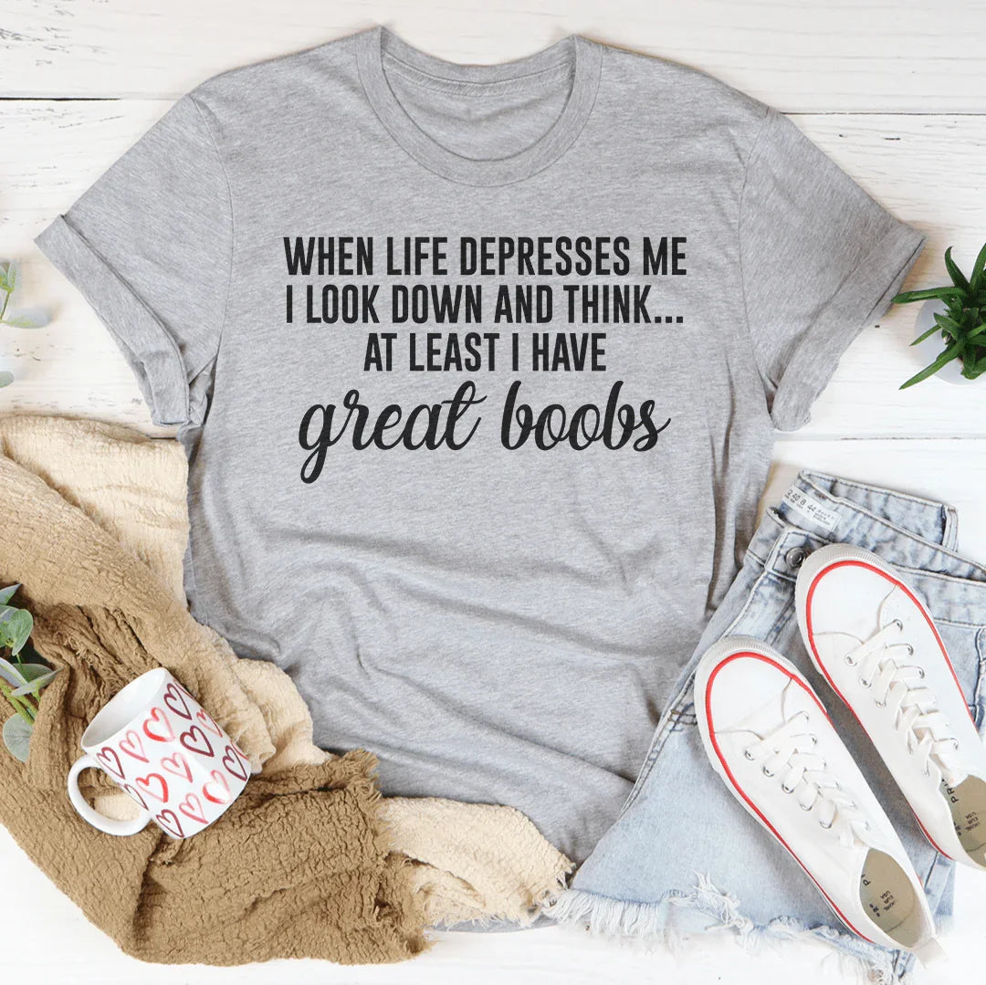 When Life Depresses Me I Look Down Tee Athletic Heather / S Peachy Sunday T-Shirt