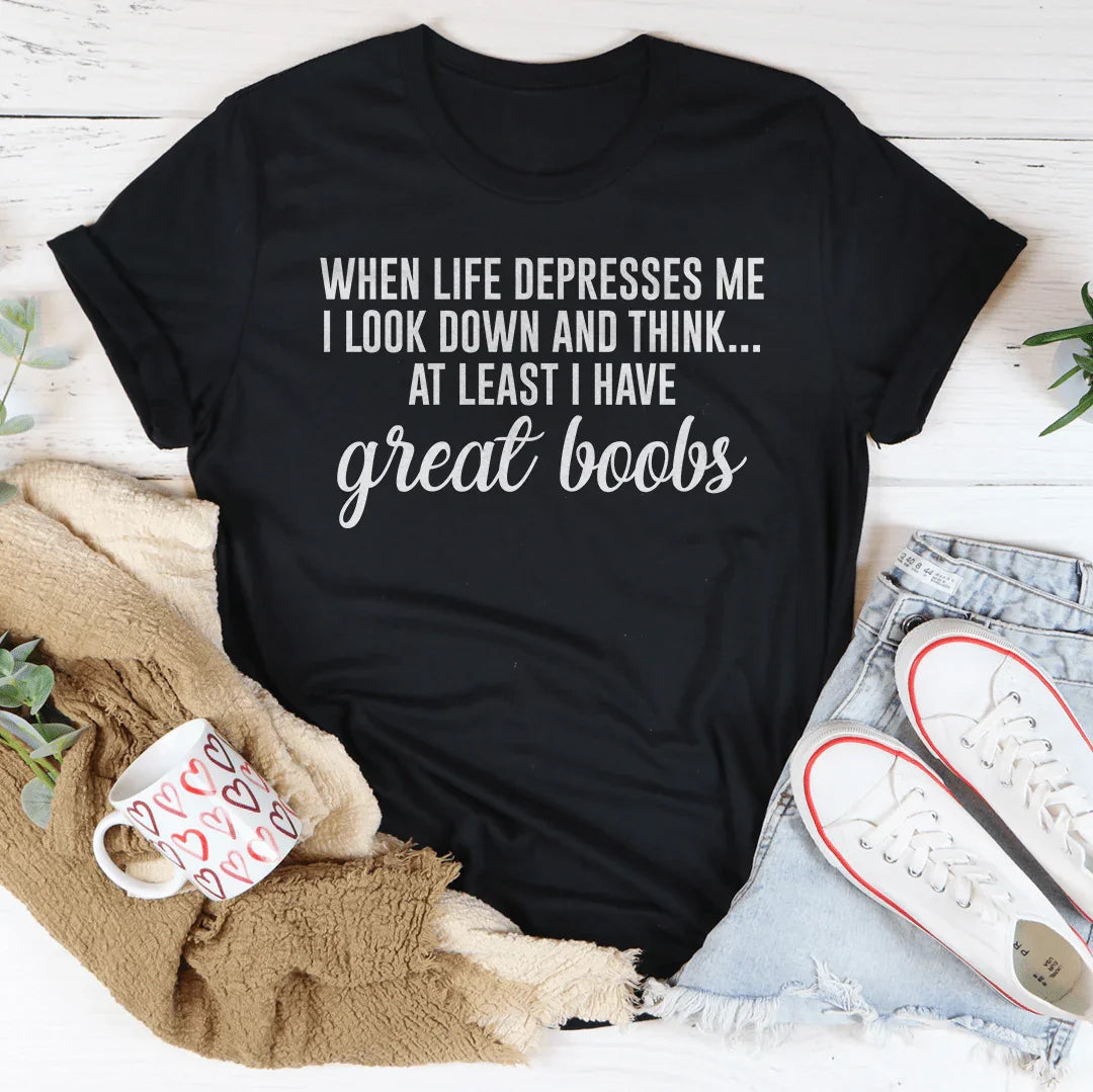 When Life Depresses Me I Look Down Tee Black Heather / S Peachy Sunday T-Shirt
