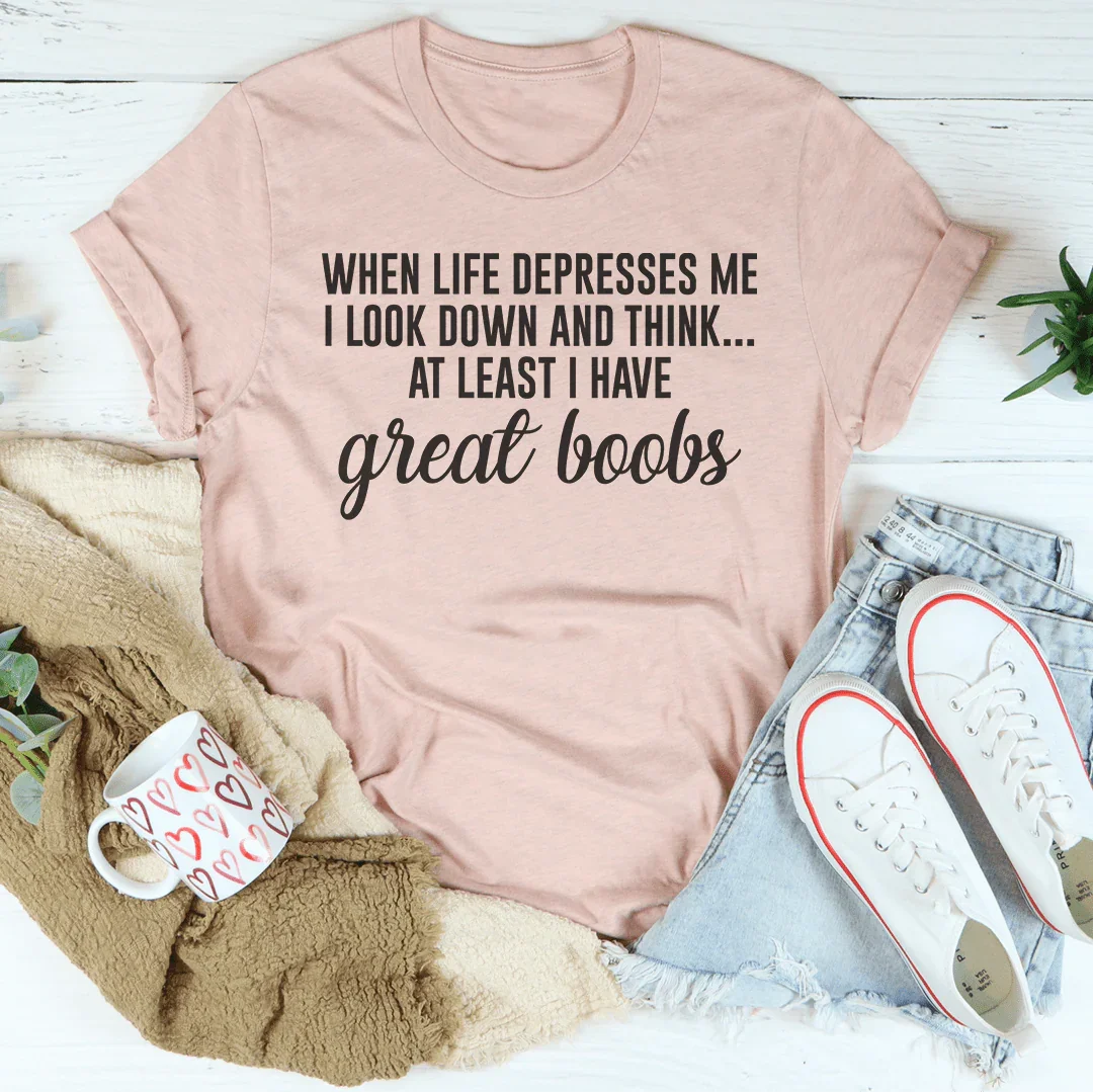 When Life Depresses Me I Look Down Tee Heather Prism Peach / S Peachy Sunday T-Shirt