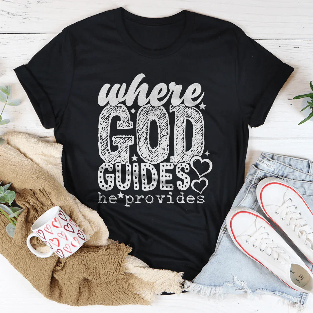 Where God Guides He Provides Tee Black Heather / S Peachy Sunday T-Shirt