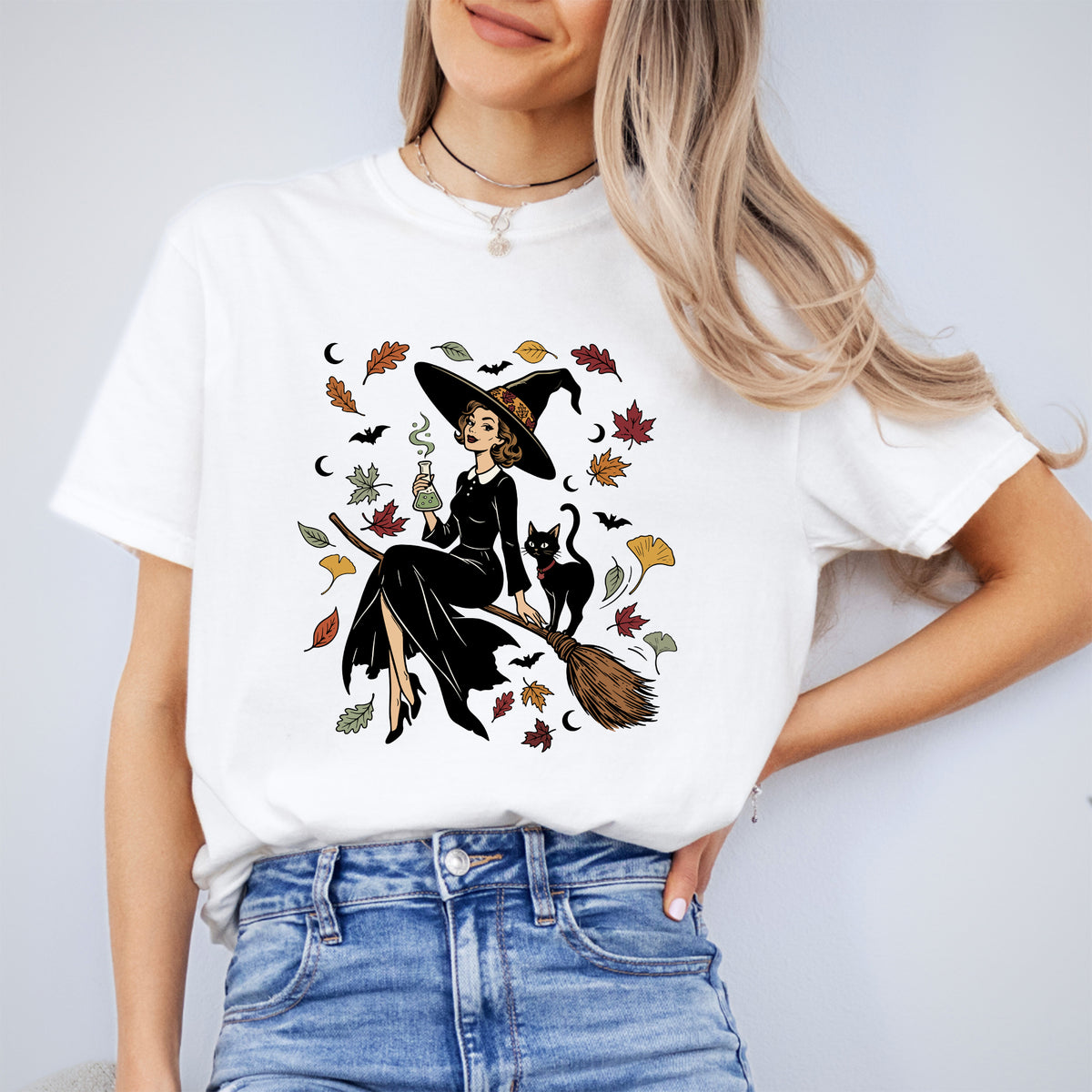 Vintage Witch & Cat Ringer Tee