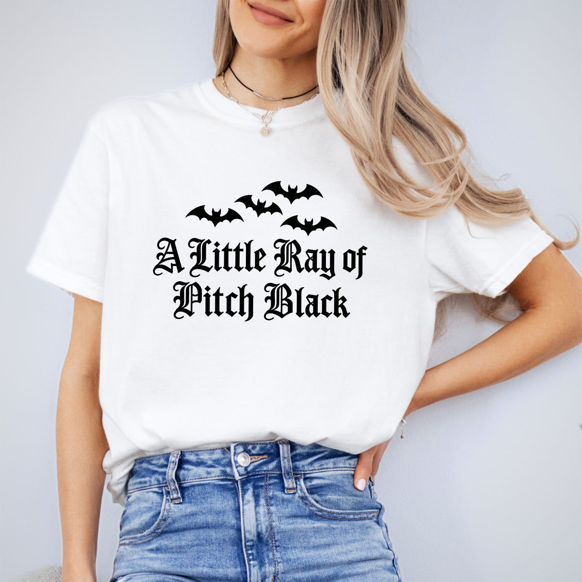 A Little Ray Of Pitch Black Embroidered Tee