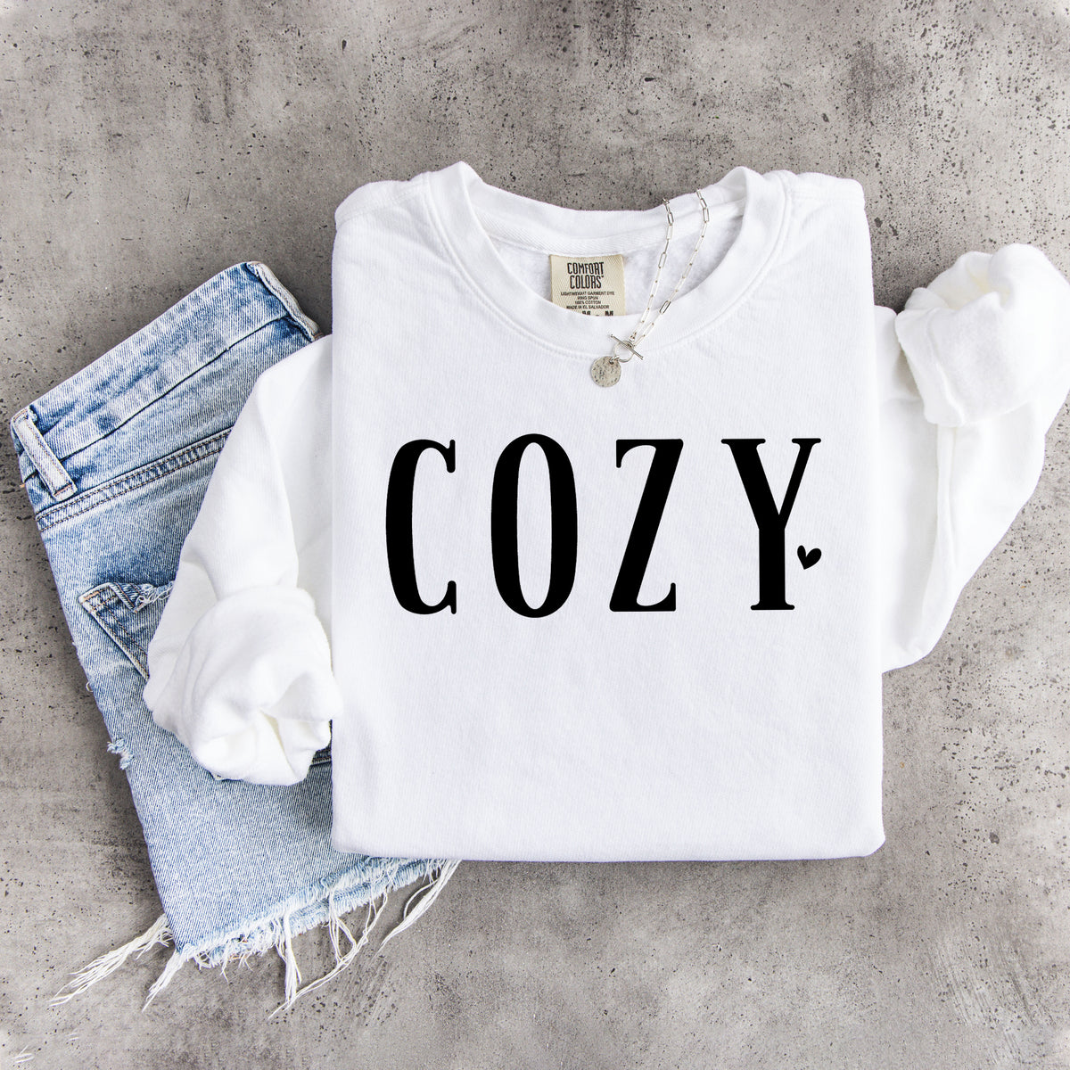 \"Cozy\" Minimalist Heart Typography Sweatshirt