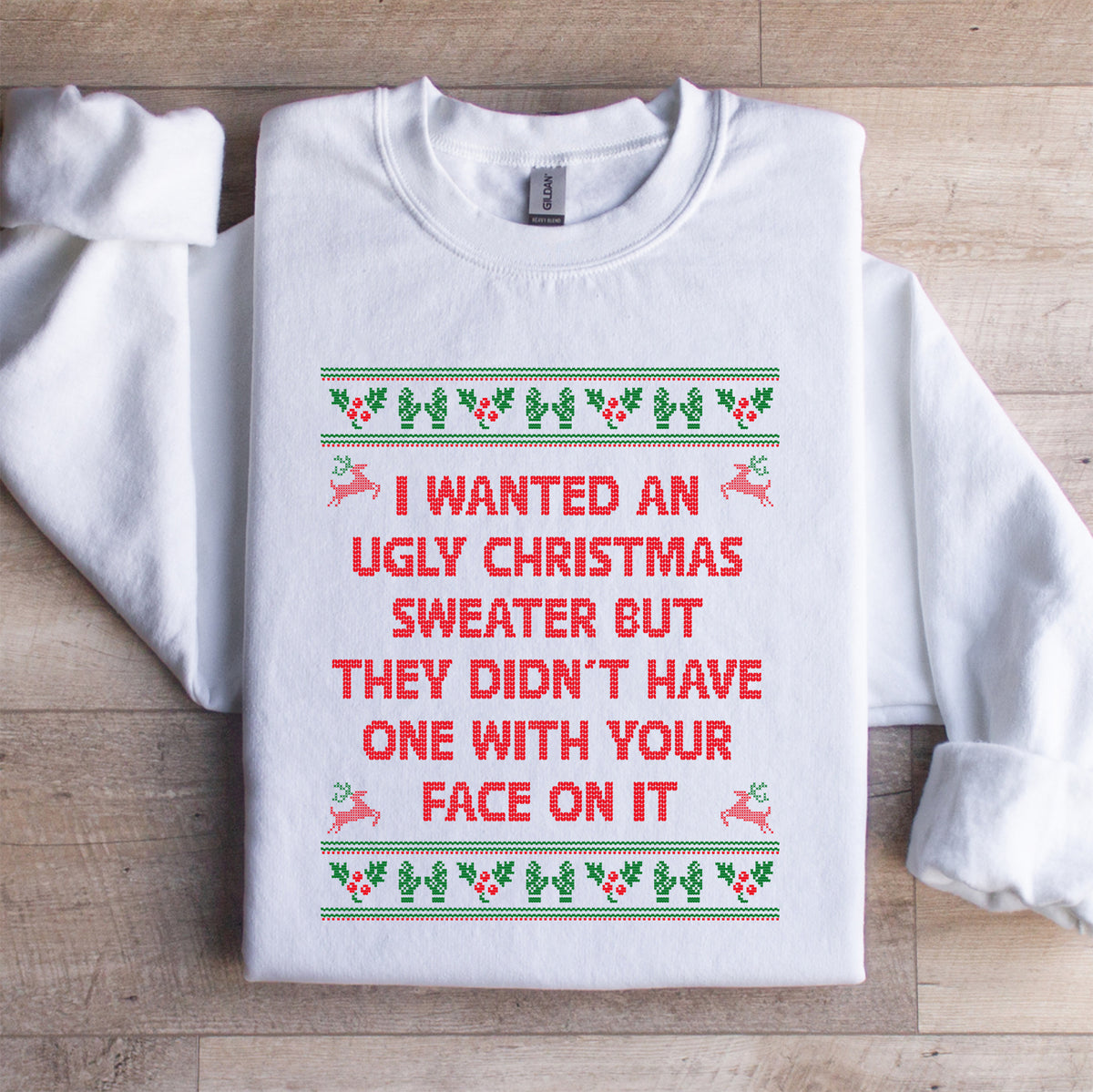 Ich wollte ein Sweatshirt mit einem hässlichen Weihnachtspullover-Motiv