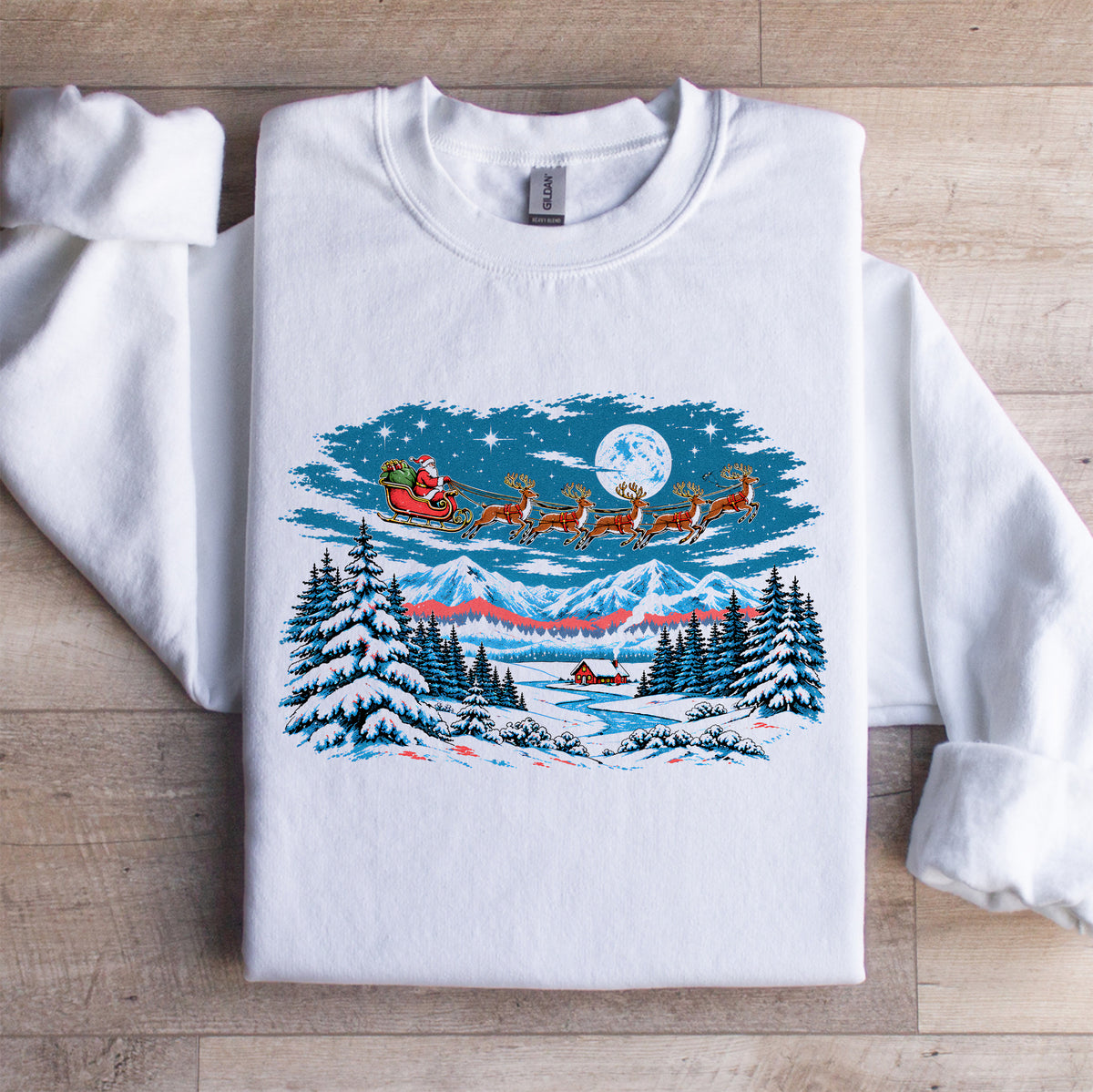 Kuscheliger Winter-Fleece-Sweatshirt mit Weihnachtsmotiv, Vintage-Schneeszene