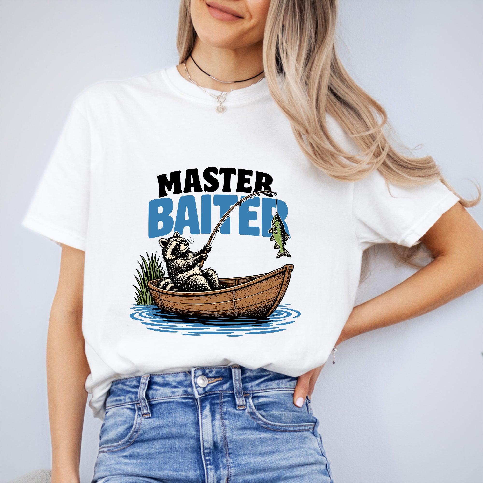 Lustiges Angel-T-Shirt mit „Master Baiter“-Grafik