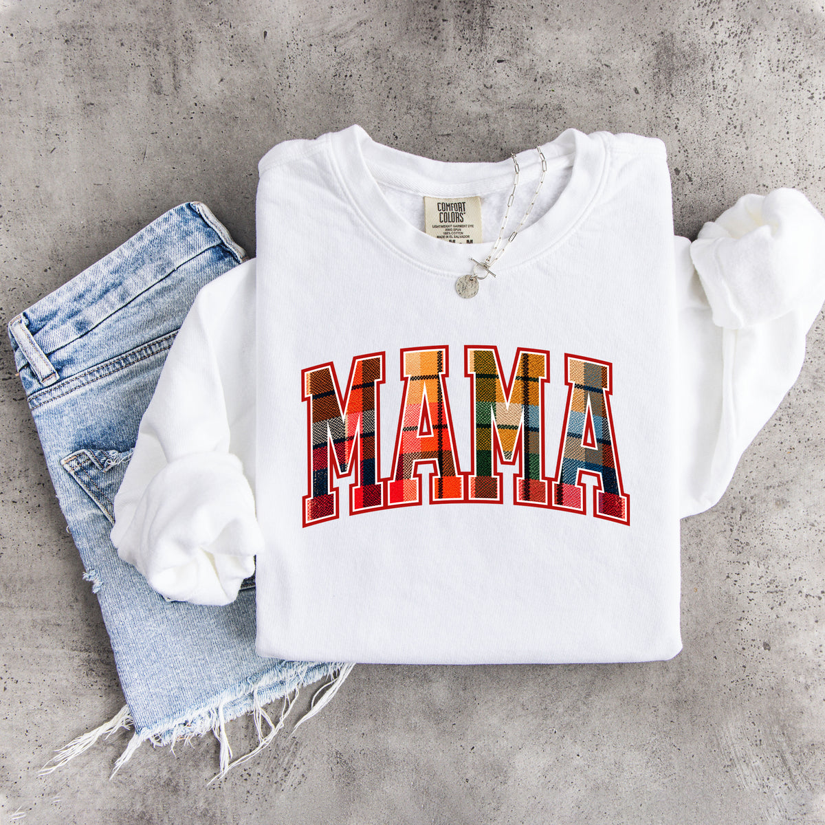 Vintage Fall Plaid Mama Sweatshirt
