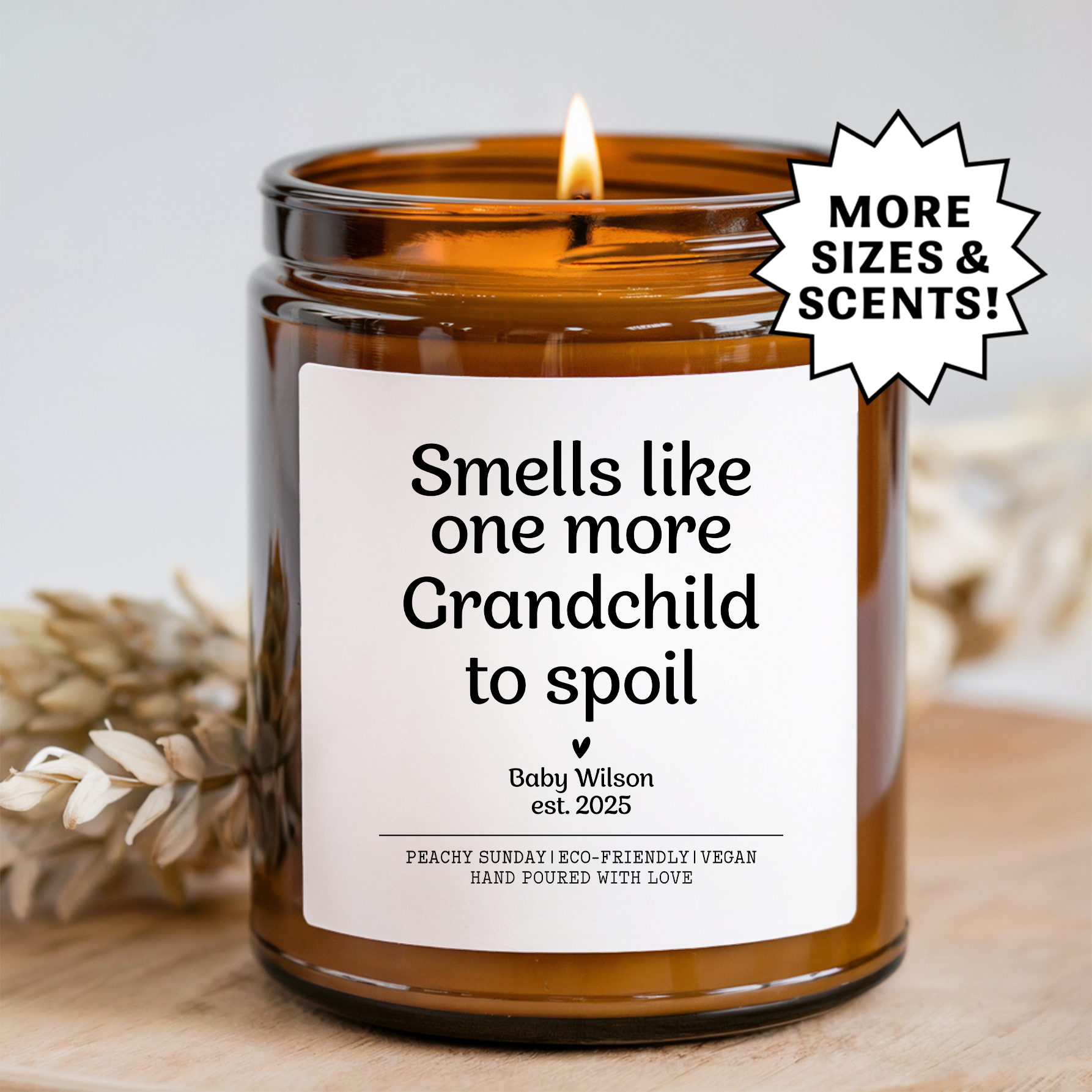 Personalized Smells Like Grandchild To Spoil Pregnancy Announcement Grandparent Gift Candle