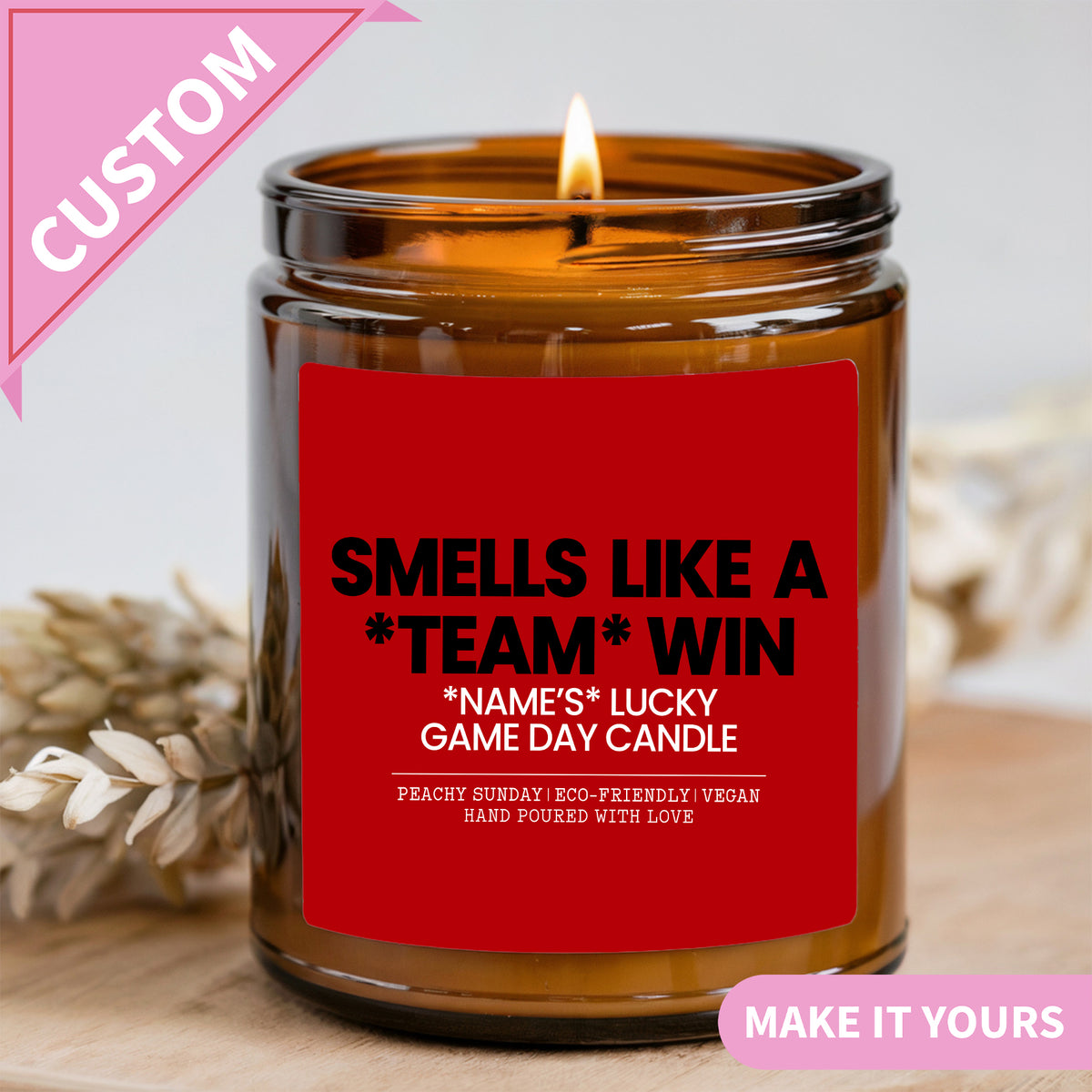 Personalized A Team Win Lucky Game Day Candle