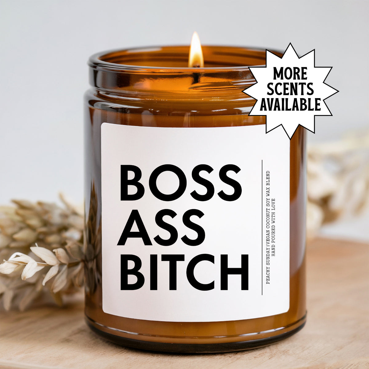 Girlboss Promotion Career Scented Candle Amber Glass BOSS ASS BITCH – Peachy Sunday funny boss candle