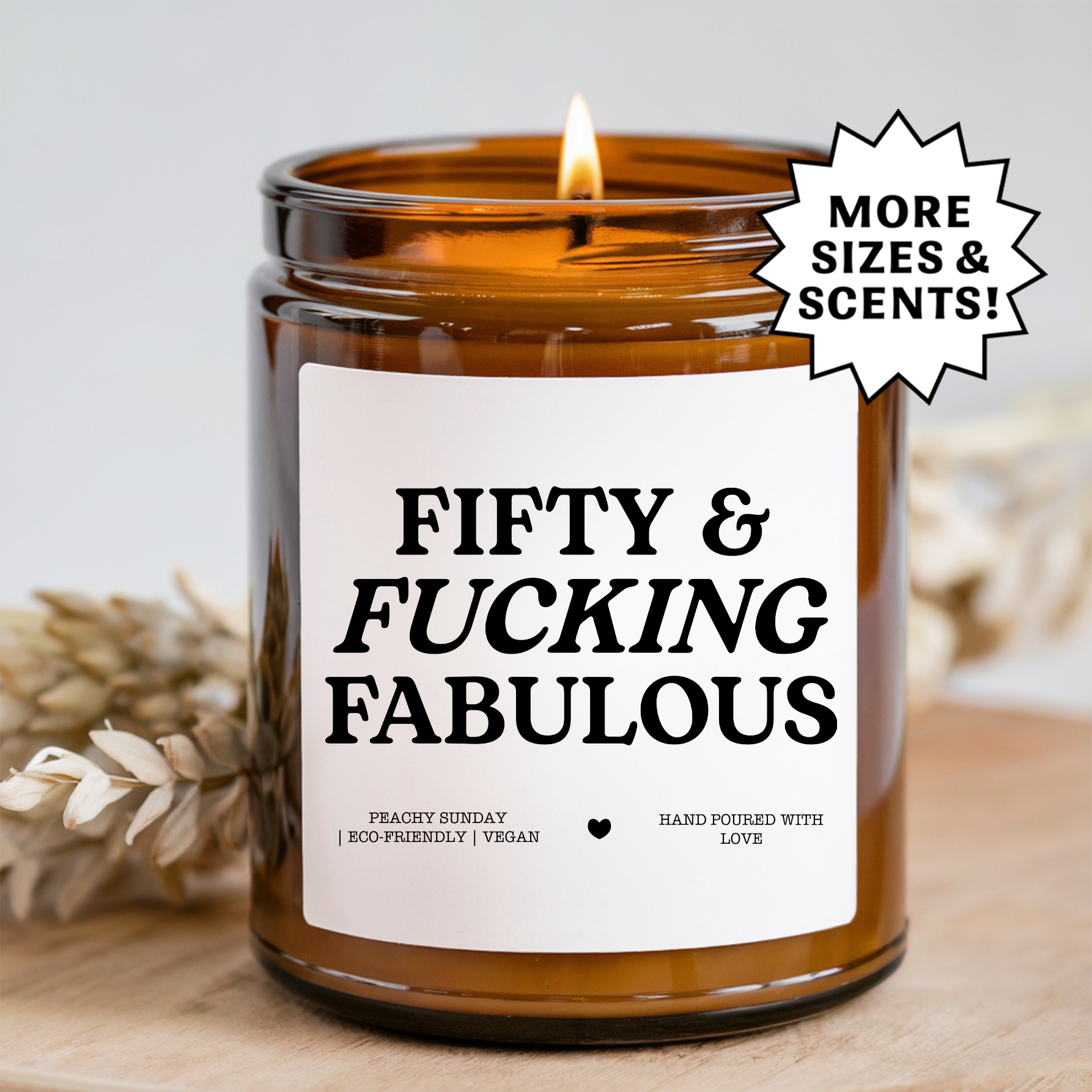 Fifty & Fabulous Funny 50th Birthday Gift for Her Candle