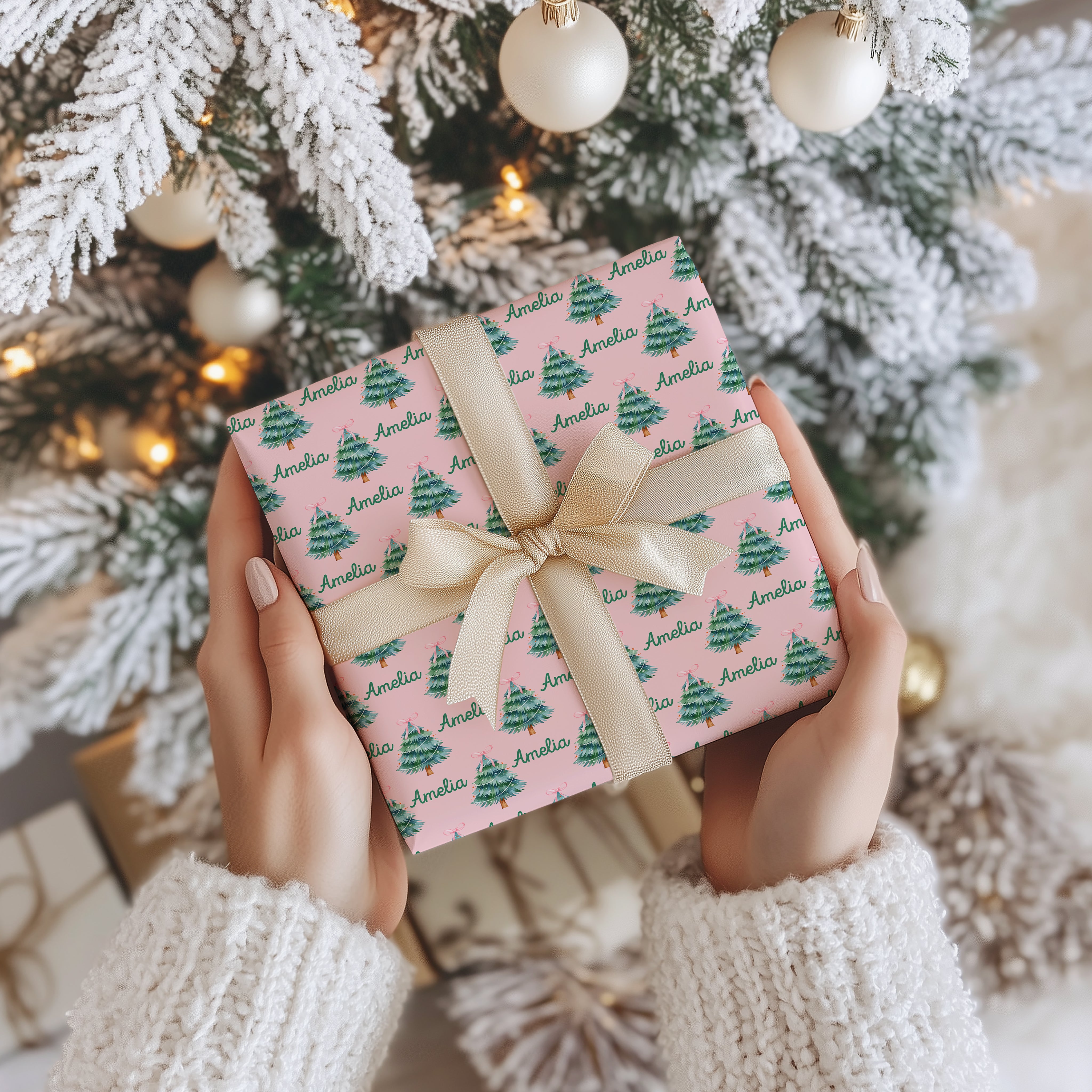 Personalized Pink Christmas Wrapping Paper