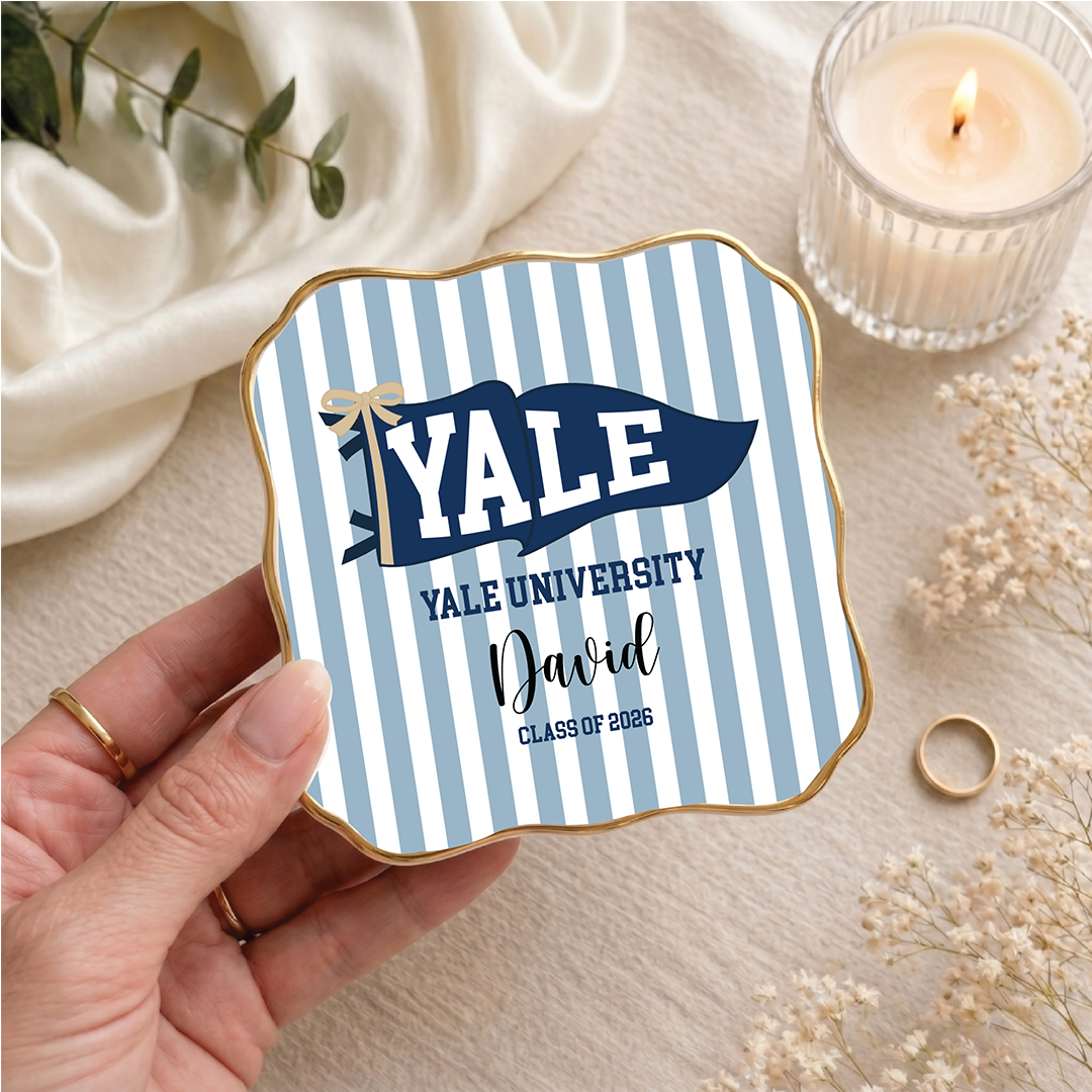 Personalized School Pennant Flag Ring Dish