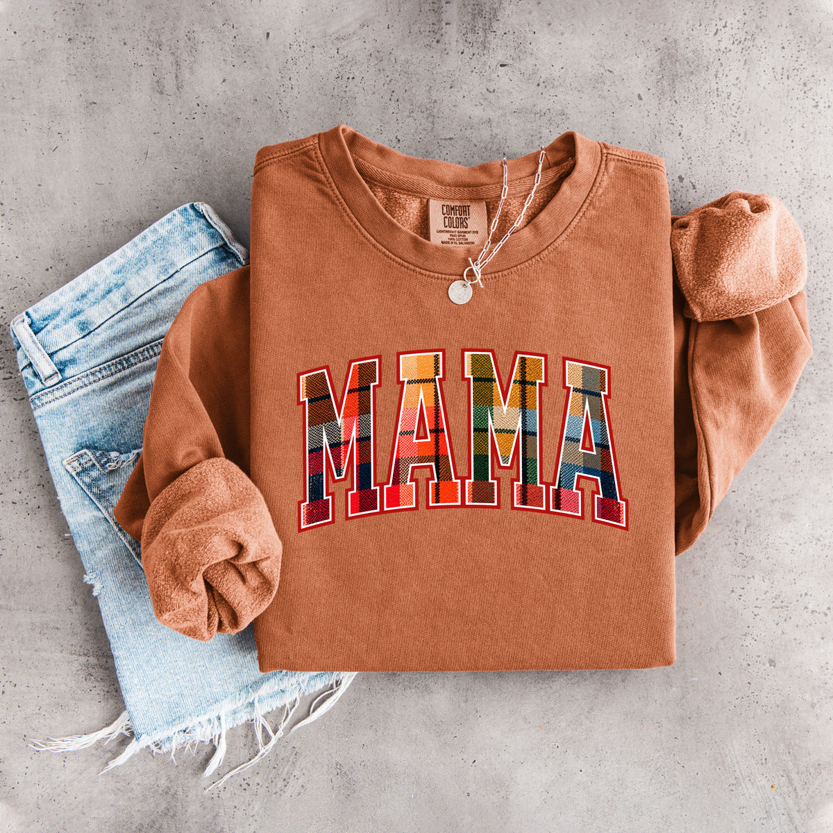 Vintage Fall Plaid Mama Sweatshirt