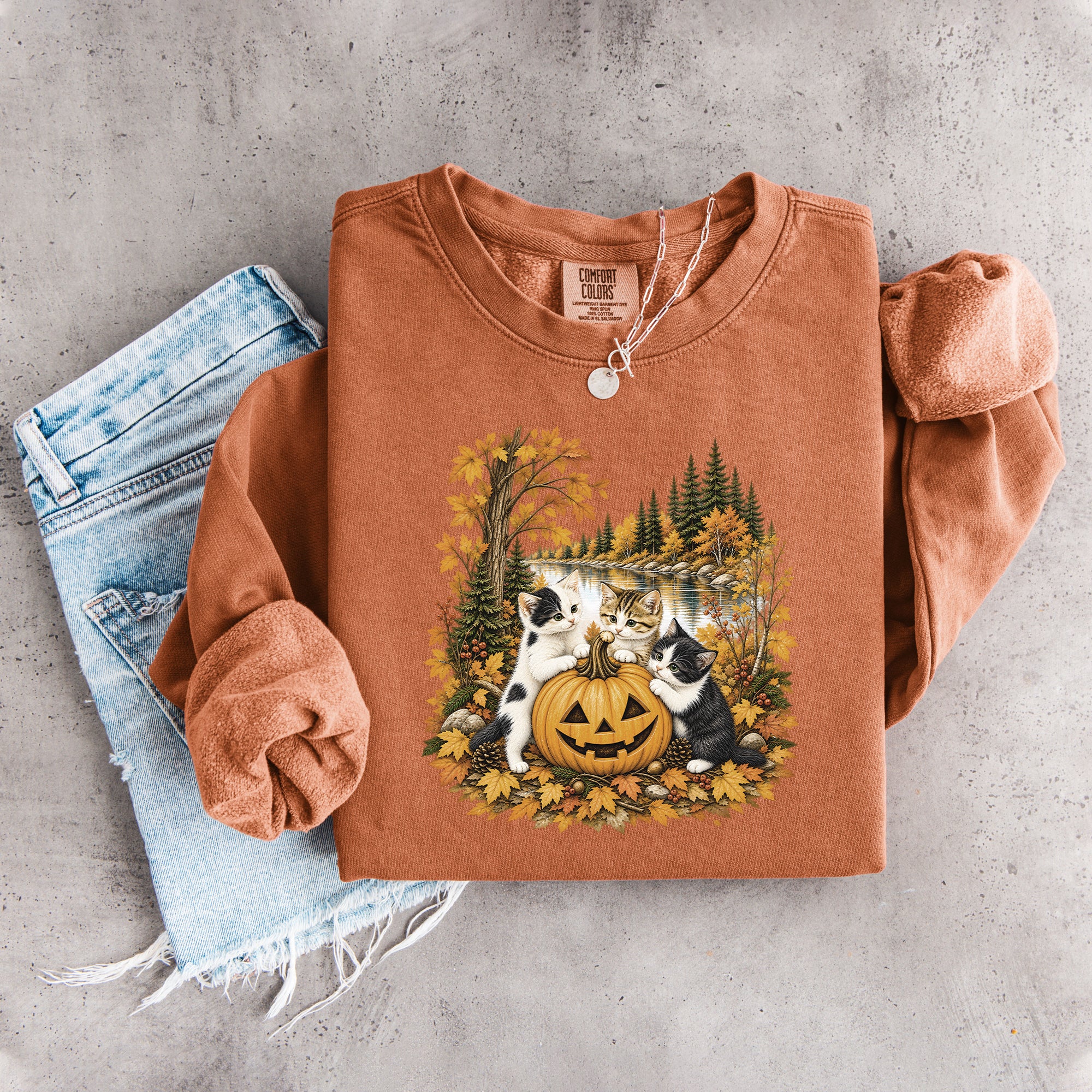 Vintage-90er-Katzen-Halloween-Sweatshirt