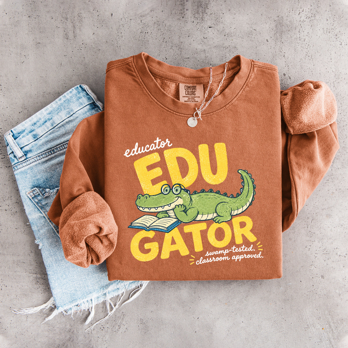 Edu Gator Retro-Alligator-Lehrer-Sweatshirt mit Grafik