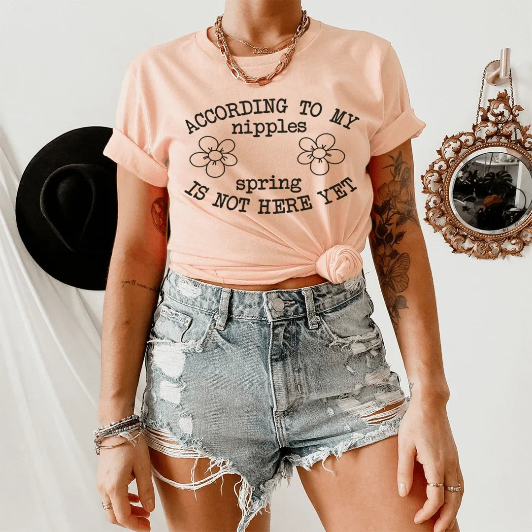 According To My Nipples Spring Is Not Here Yet Tee Heather Prism Peach / S Peachy Sunday T-Shirt
