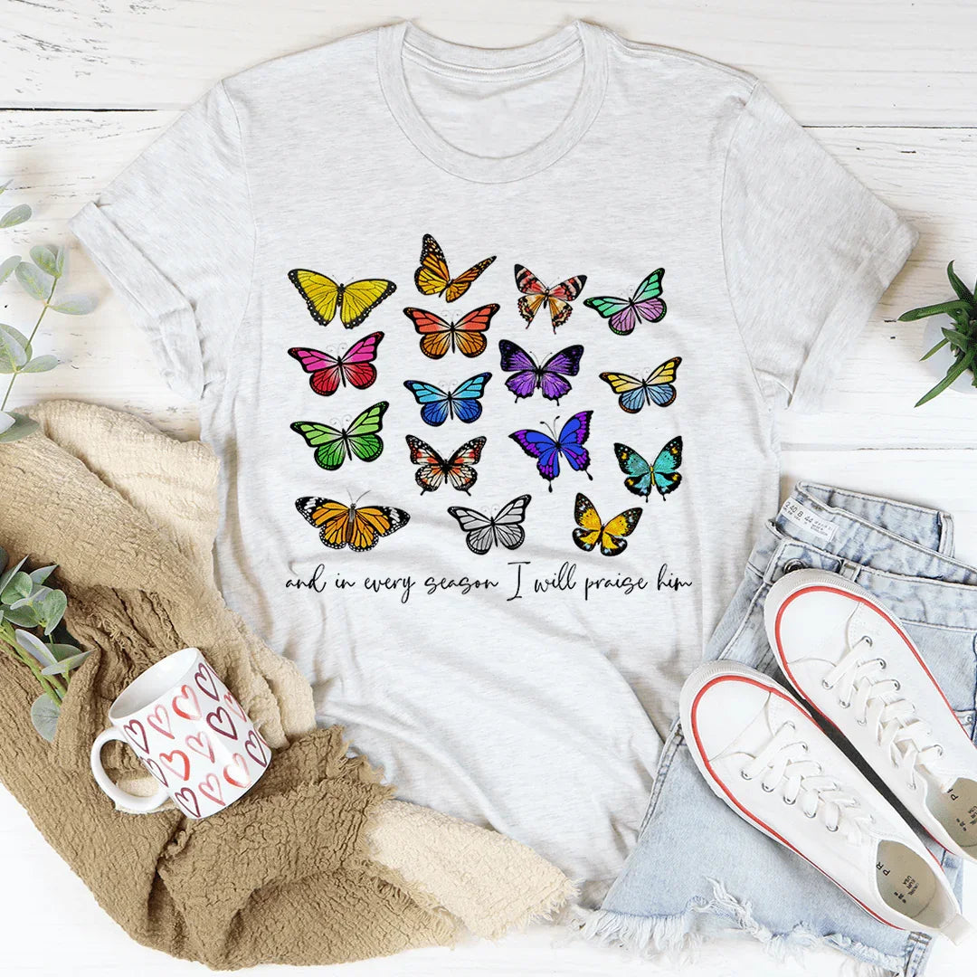 And In Every Season I Will Praise Him Butterflies Tee Ash / S Peachy Sunday T-Shirt