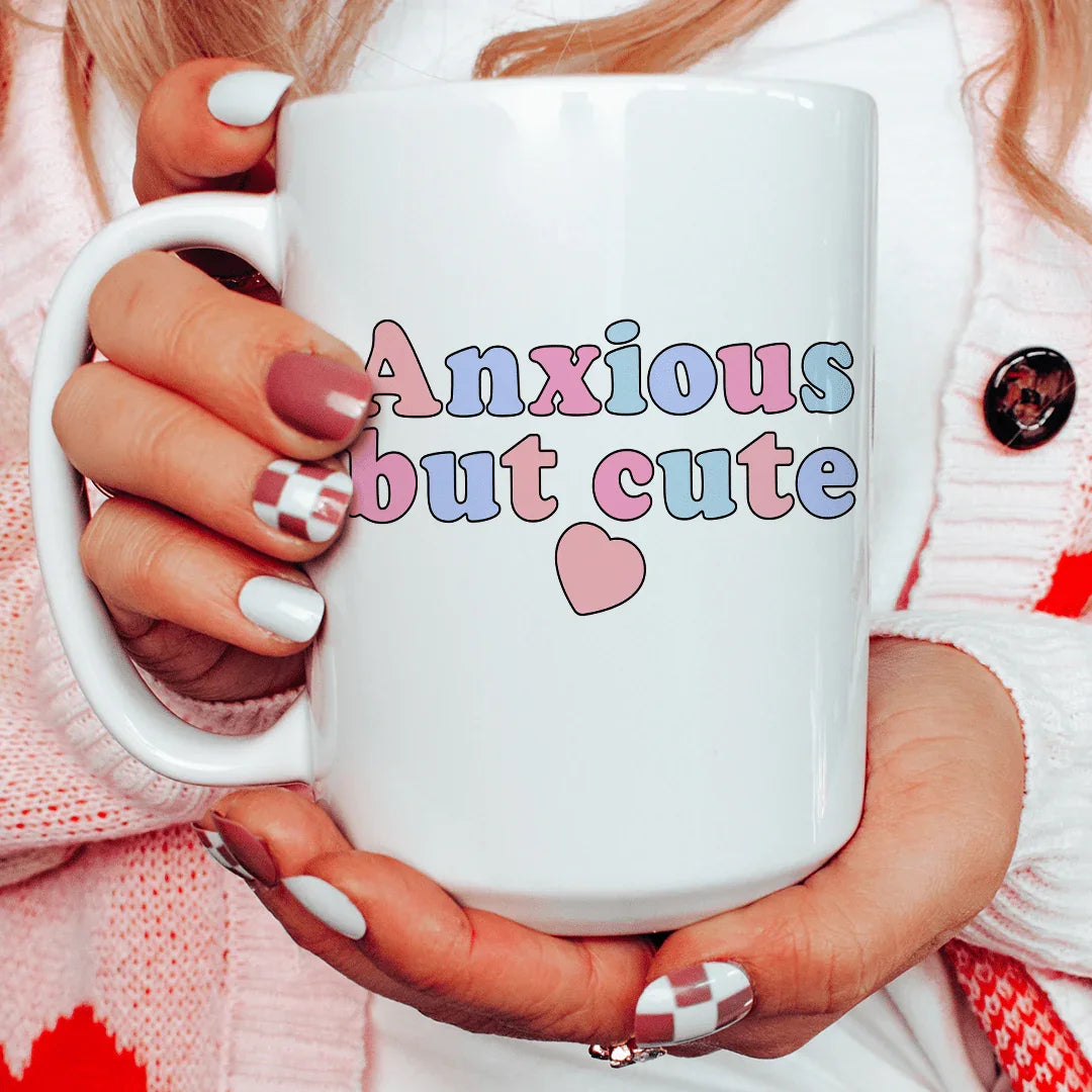 Anxious But Cute Ceramic Mug 15 oz White / One Size CustomCat Drinkware T-Shirt