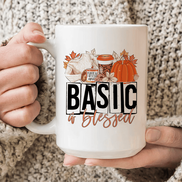 Basic & Blessed Ceramic Mug 15 oz White / One Size CustomCat Drinkware T-Shirt