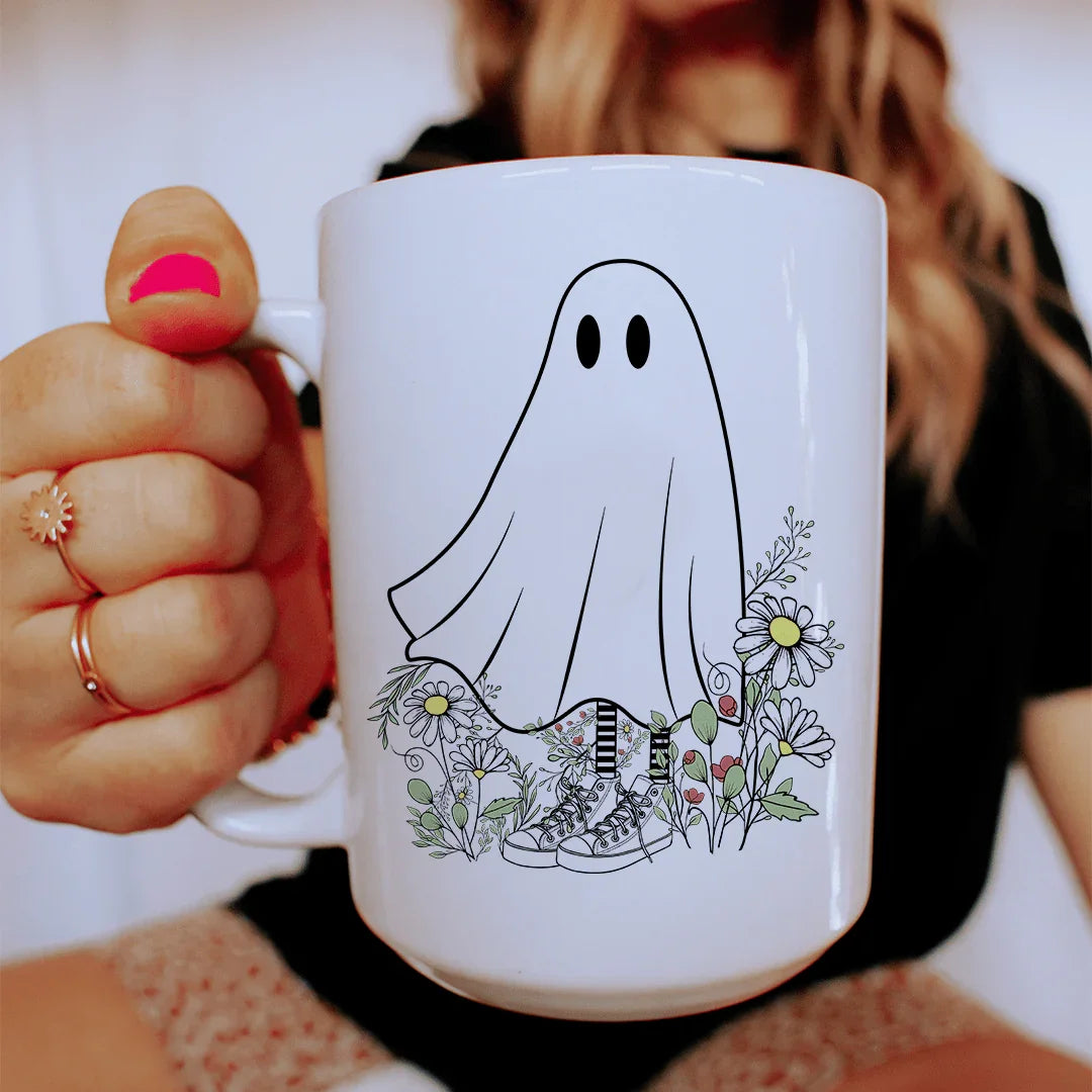 Boho Ghost Ceramic Mug 15 oz White / One Size CustomCat Drinkware T-Shirt