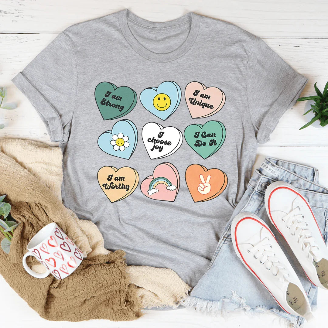 Candy Hearts Positivity Affirmations Tee Peachy Sunday T-Shirt